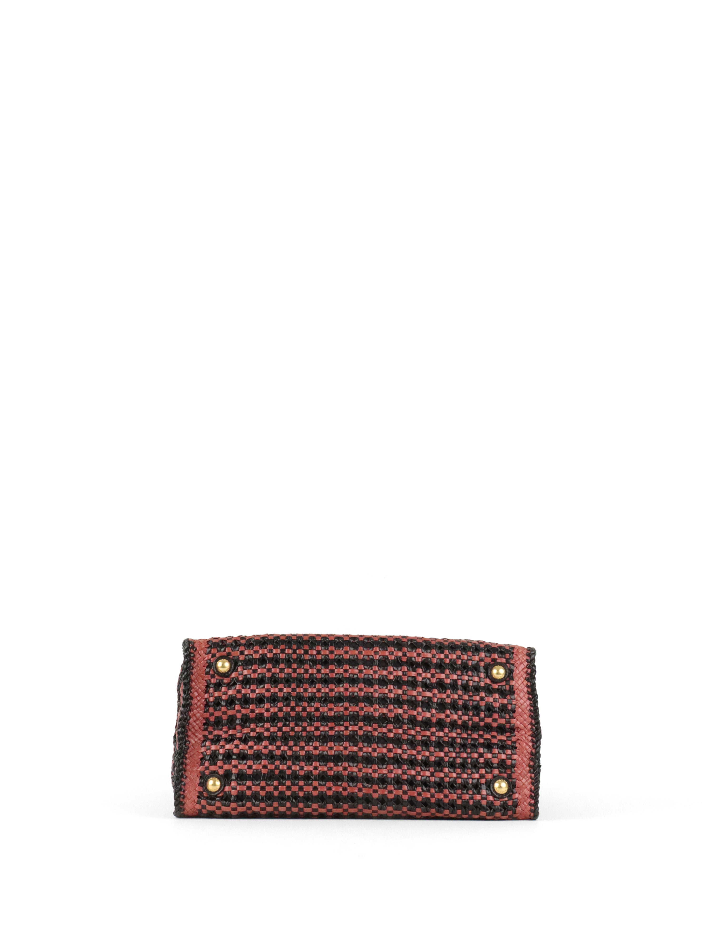 Prada Red/Black Madras Woven Leather Tote Bag