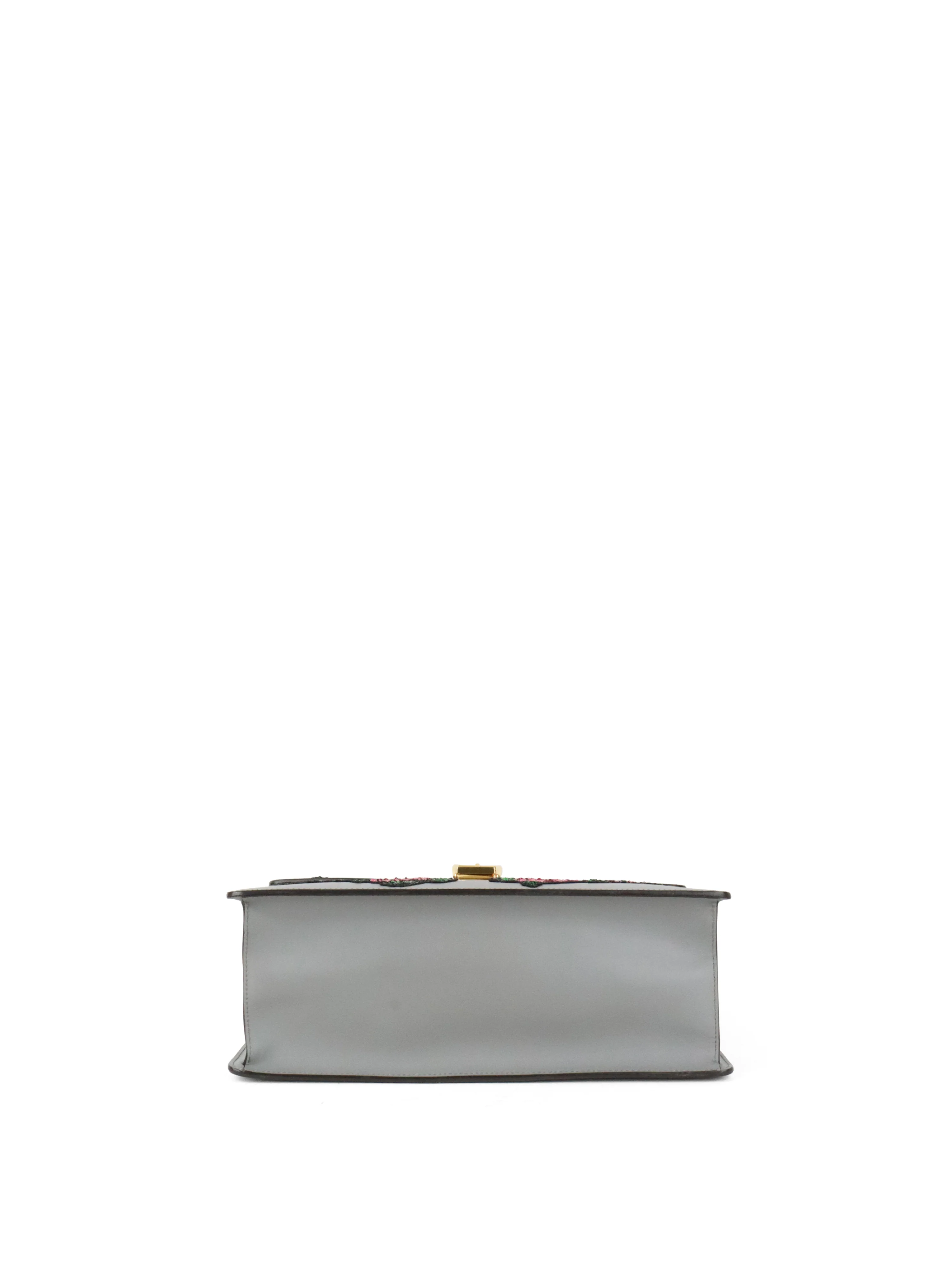 Gucci Medium Grey Floral Sequin Sylvie Top Handle Bag