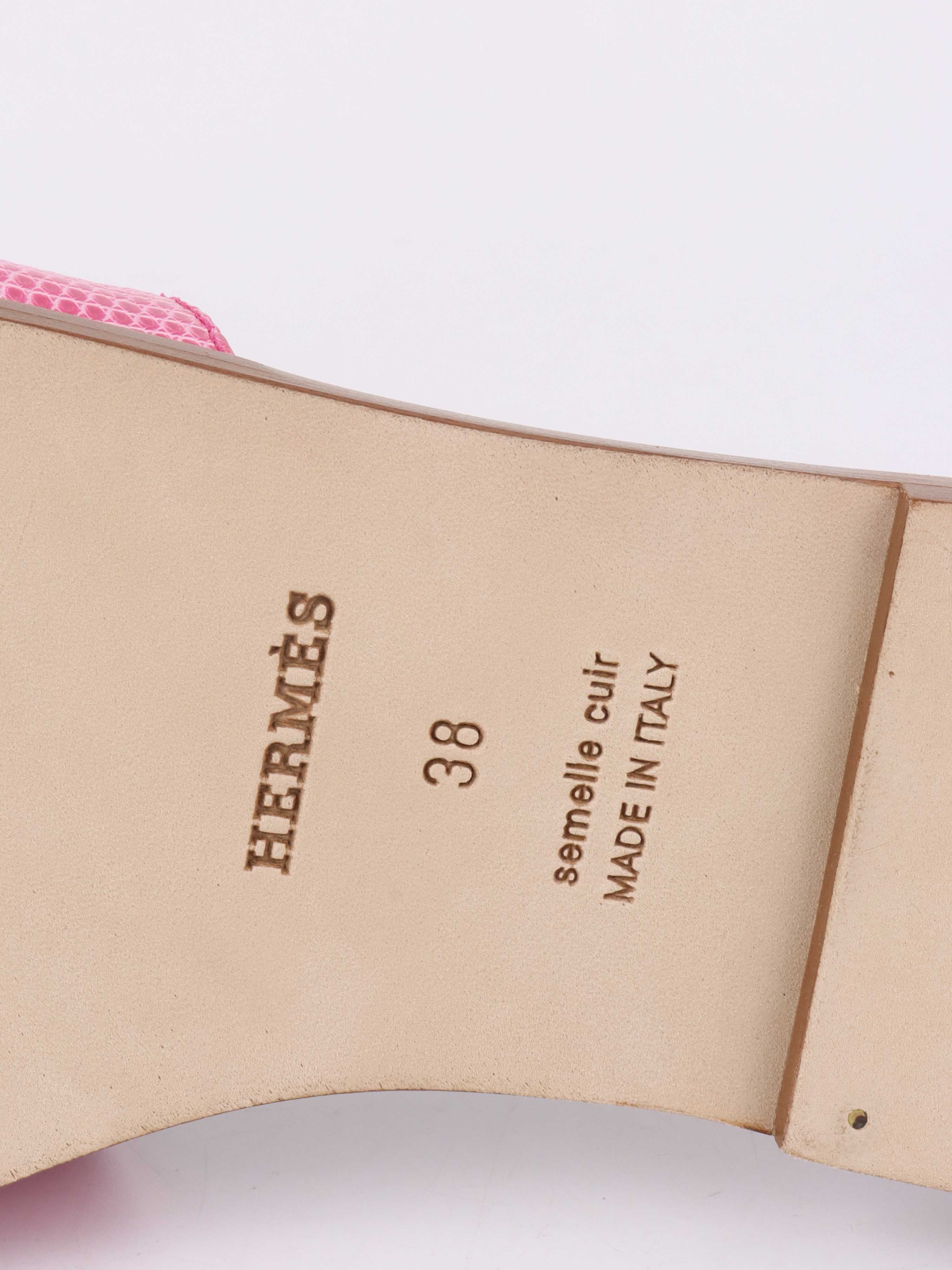 Hermes Sandales Oran Lizard Pink.