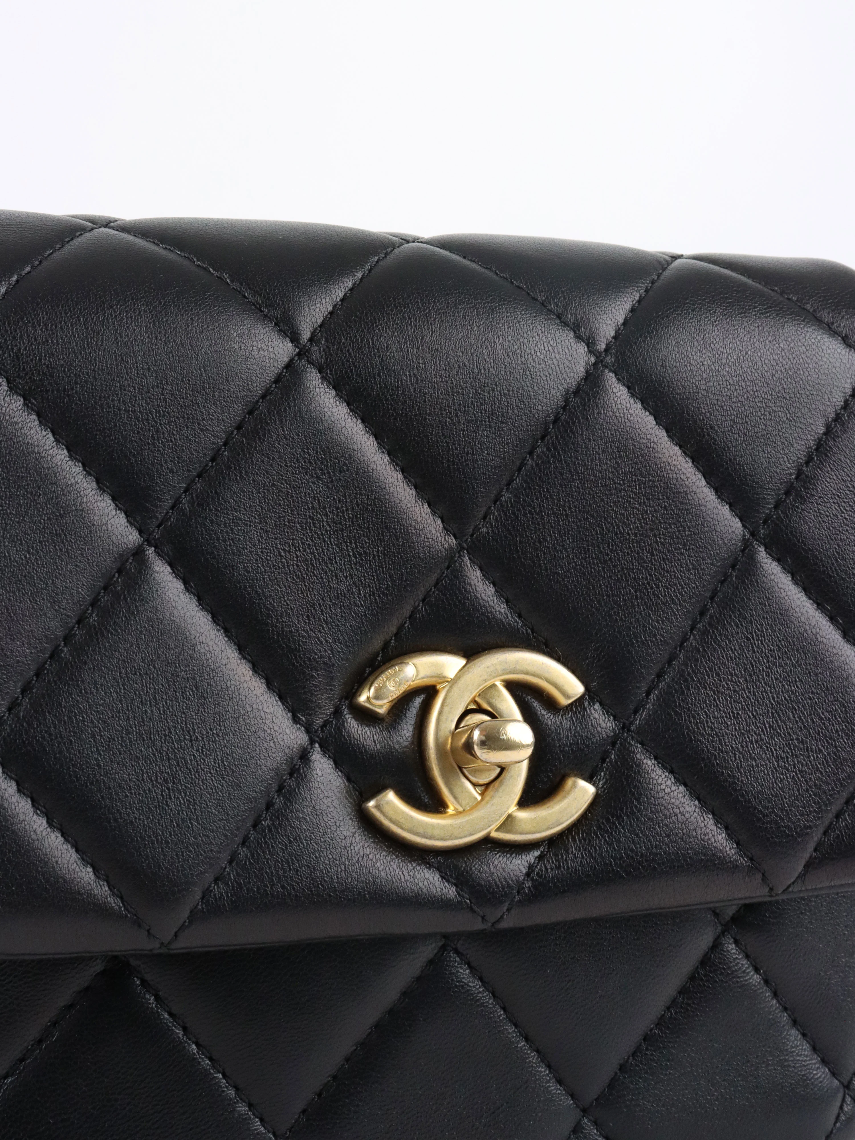 Chanel 21B Black Lambskin Quilted Mini Square Flap Bag GHW