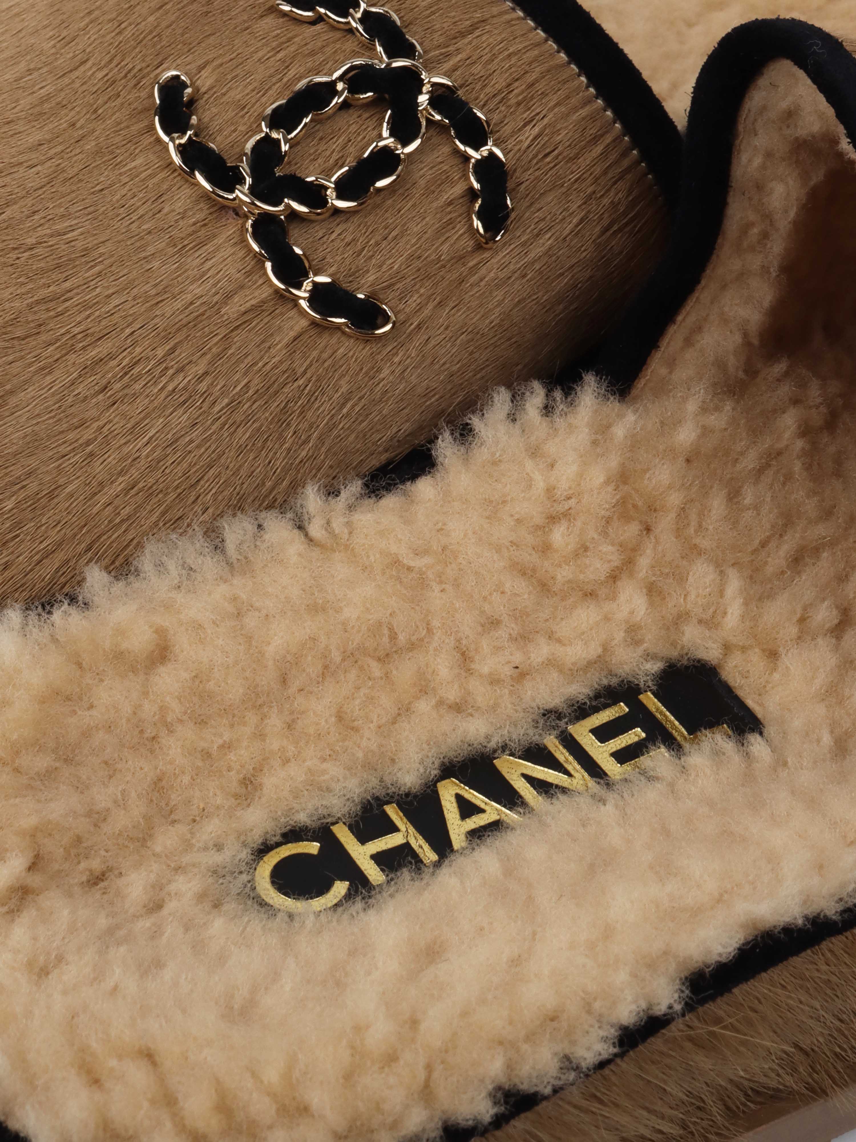 Chanel Chain CC Mules Pony Hair and Shearling 36.5