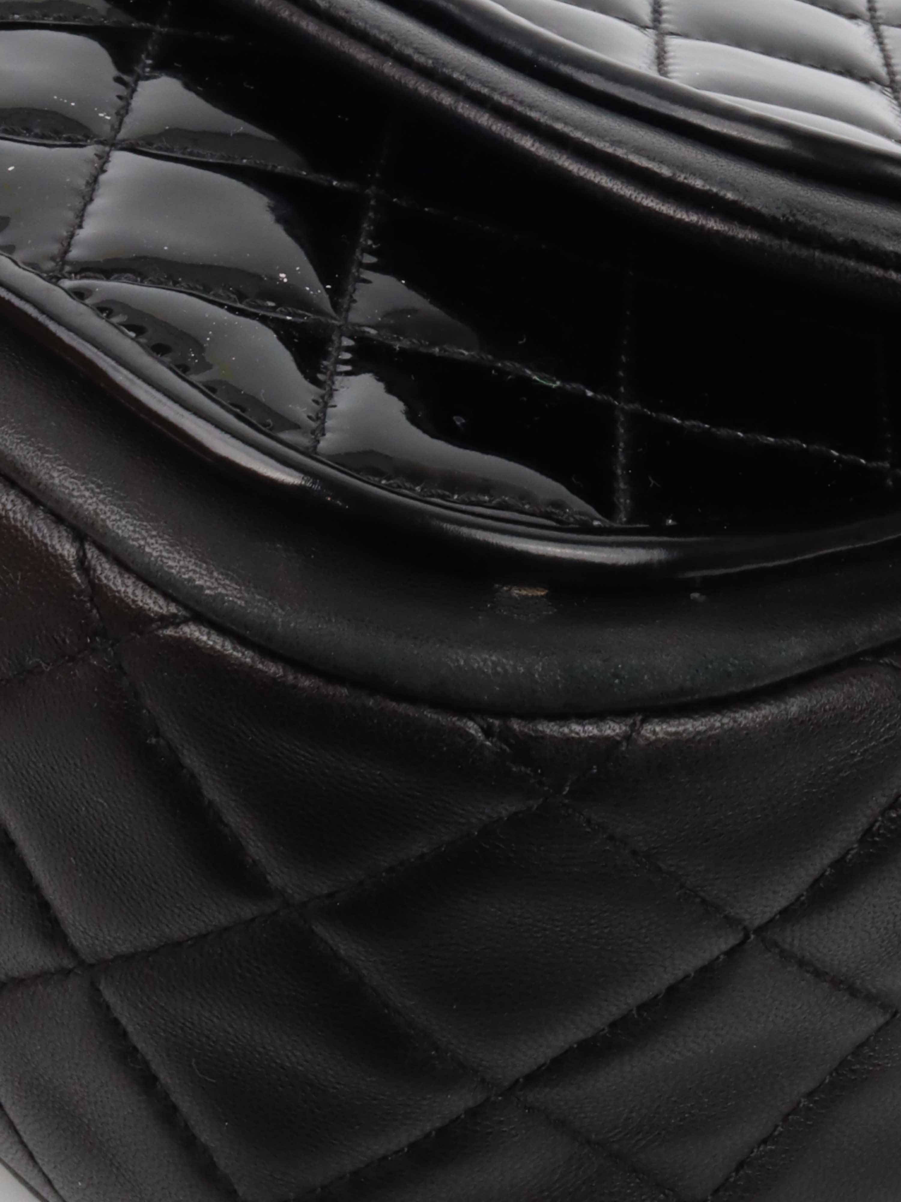 Chanel Black Patent Quilted Flap Bag SHW.