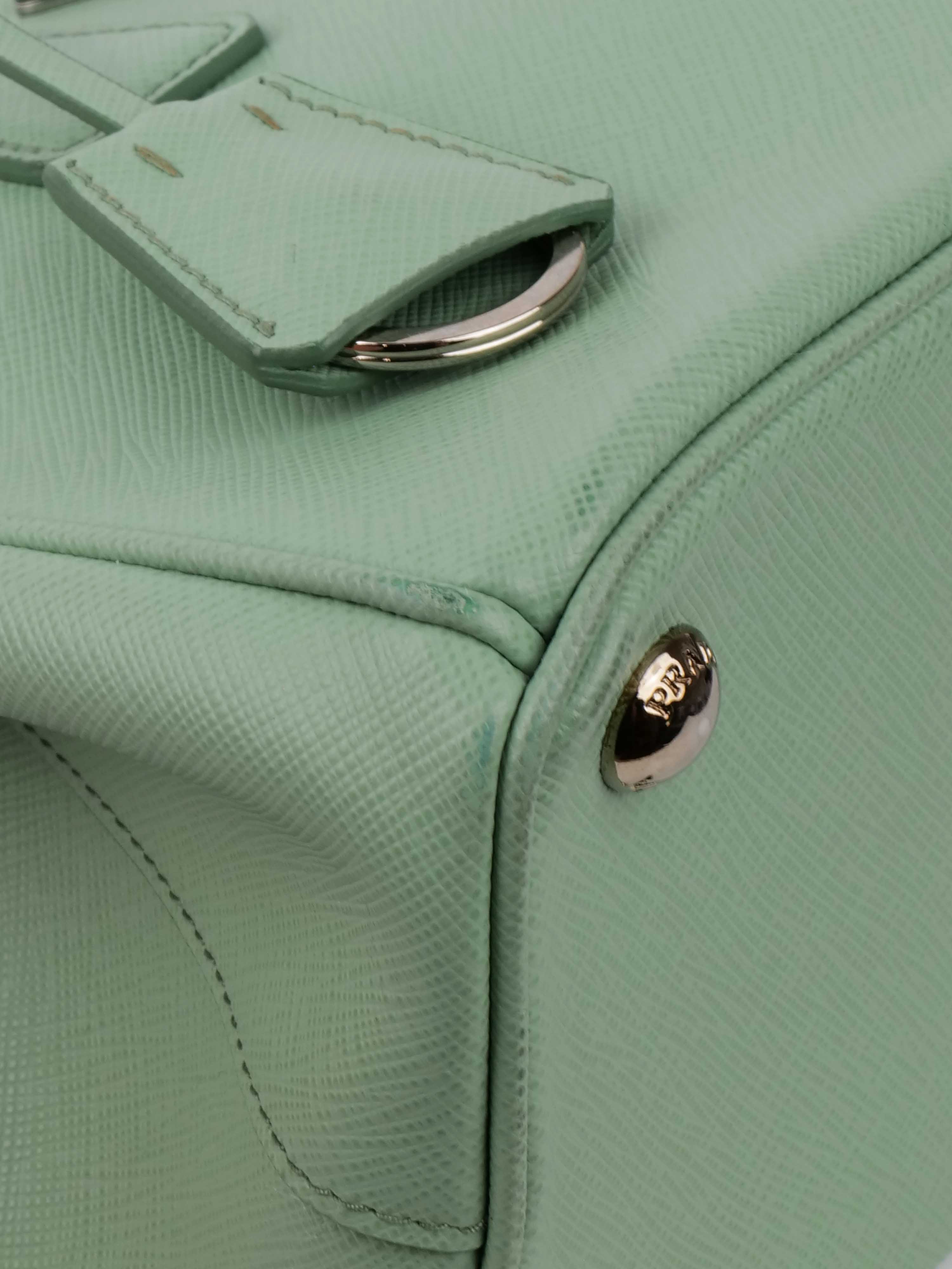 Prada Mint Green Saffiano Double Zipped Small Tote.