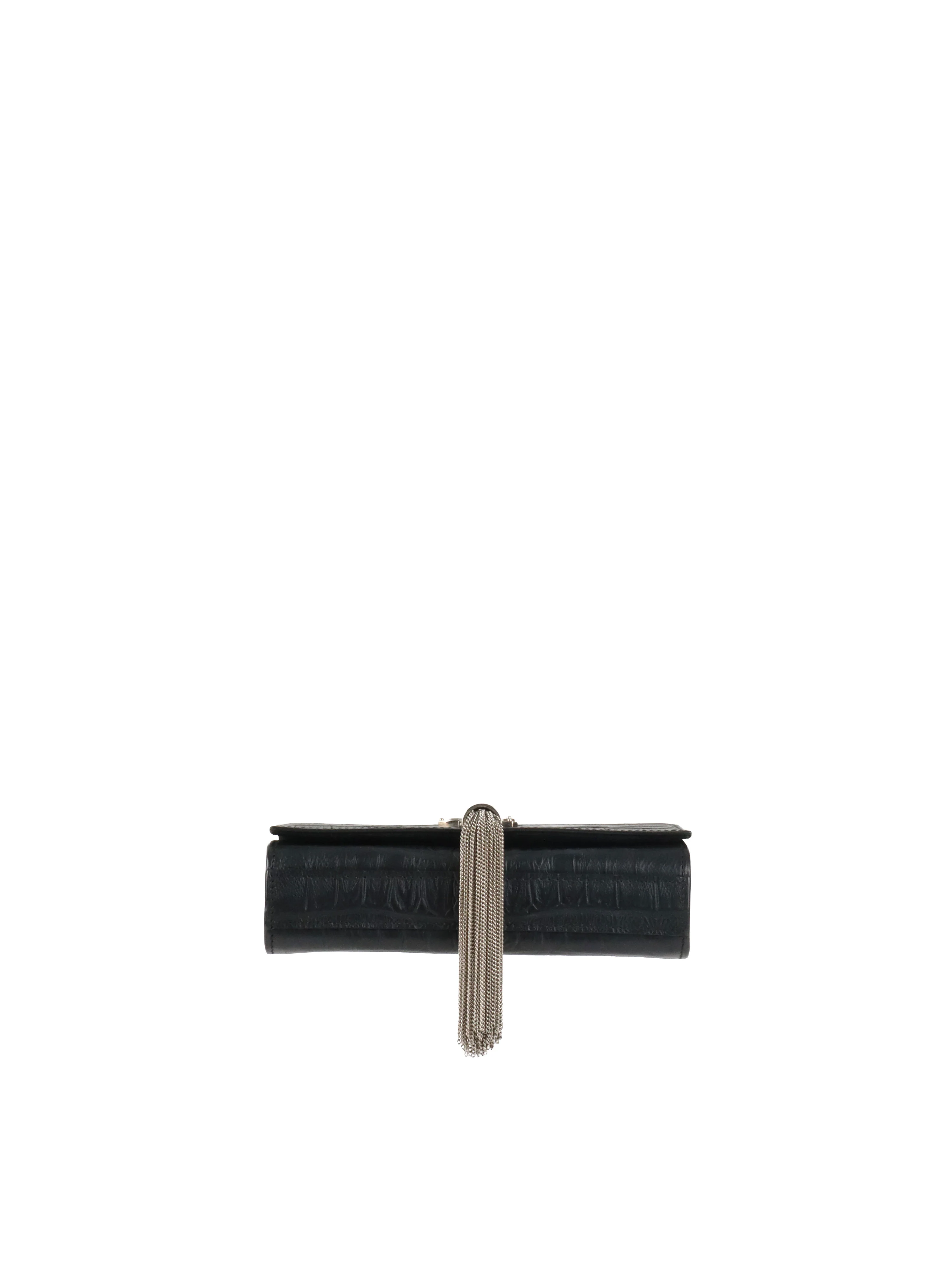 Saint Laurent Black Small Croc Embossed Kate Tassel SHW
