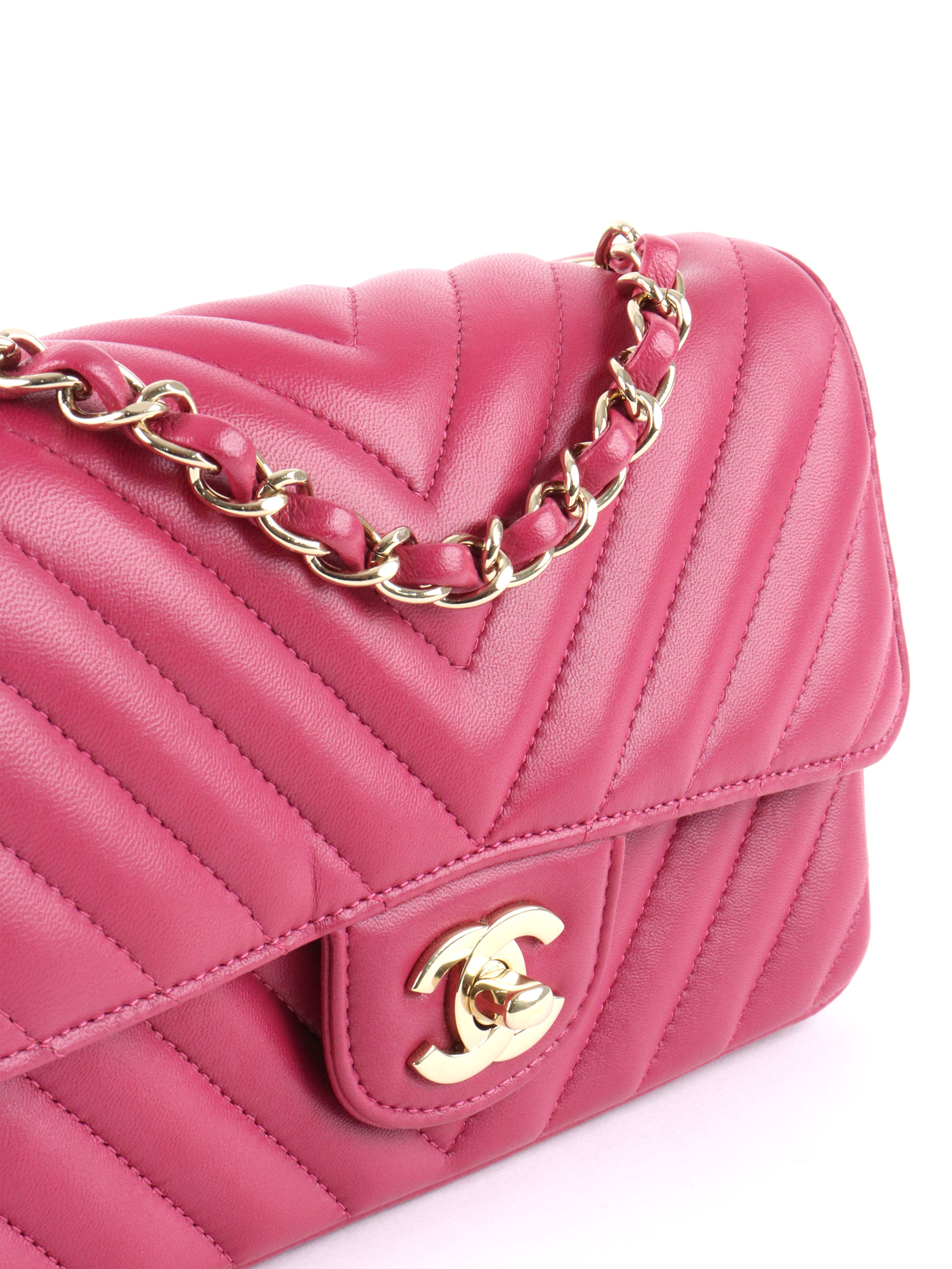 Chanel Dark Pink Lambskin Chevron Mini Flap Bag LGHW.