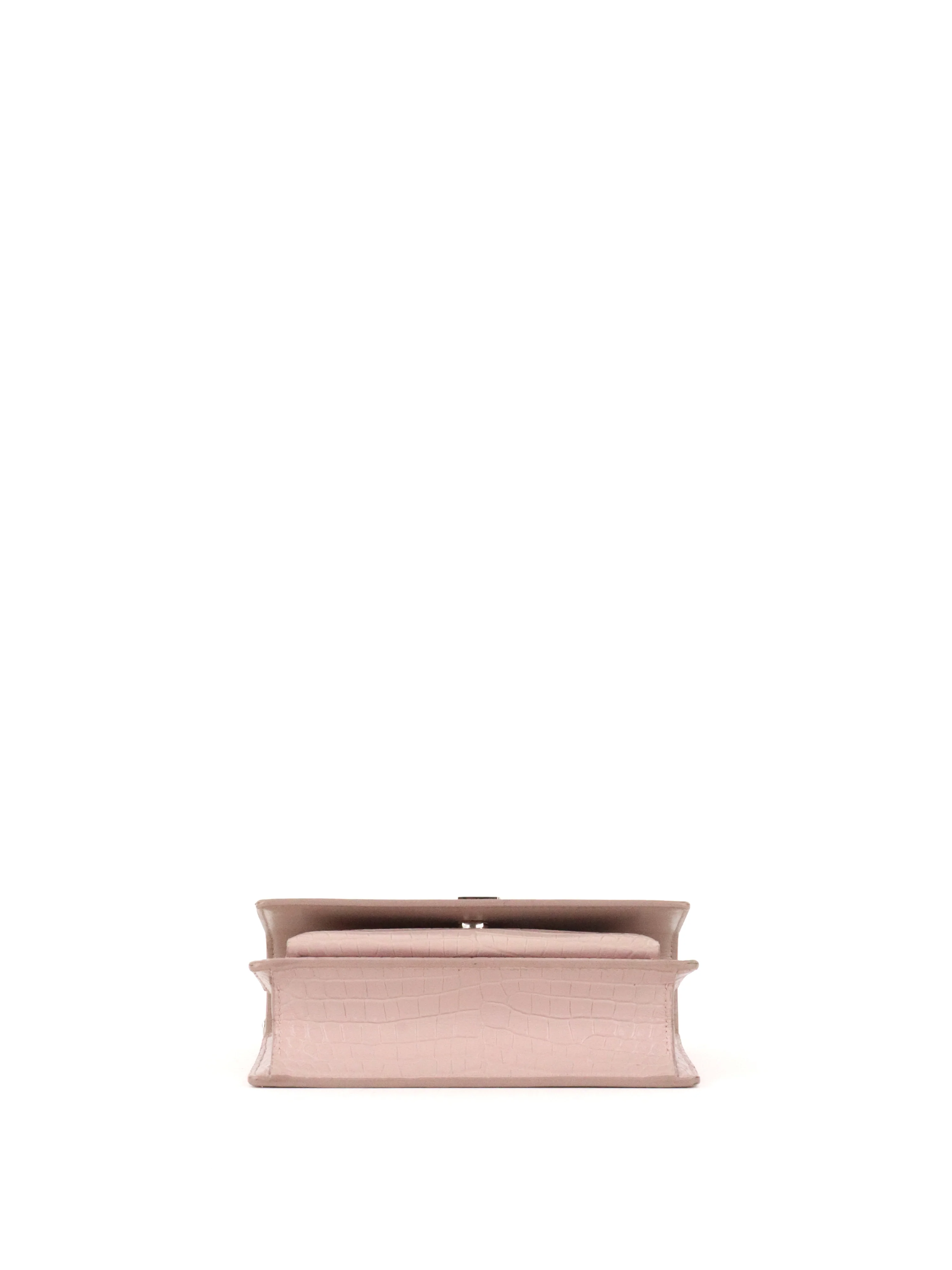 Saint Laurent Mini Pink Sunset Crocodile Embossed Leather Bag