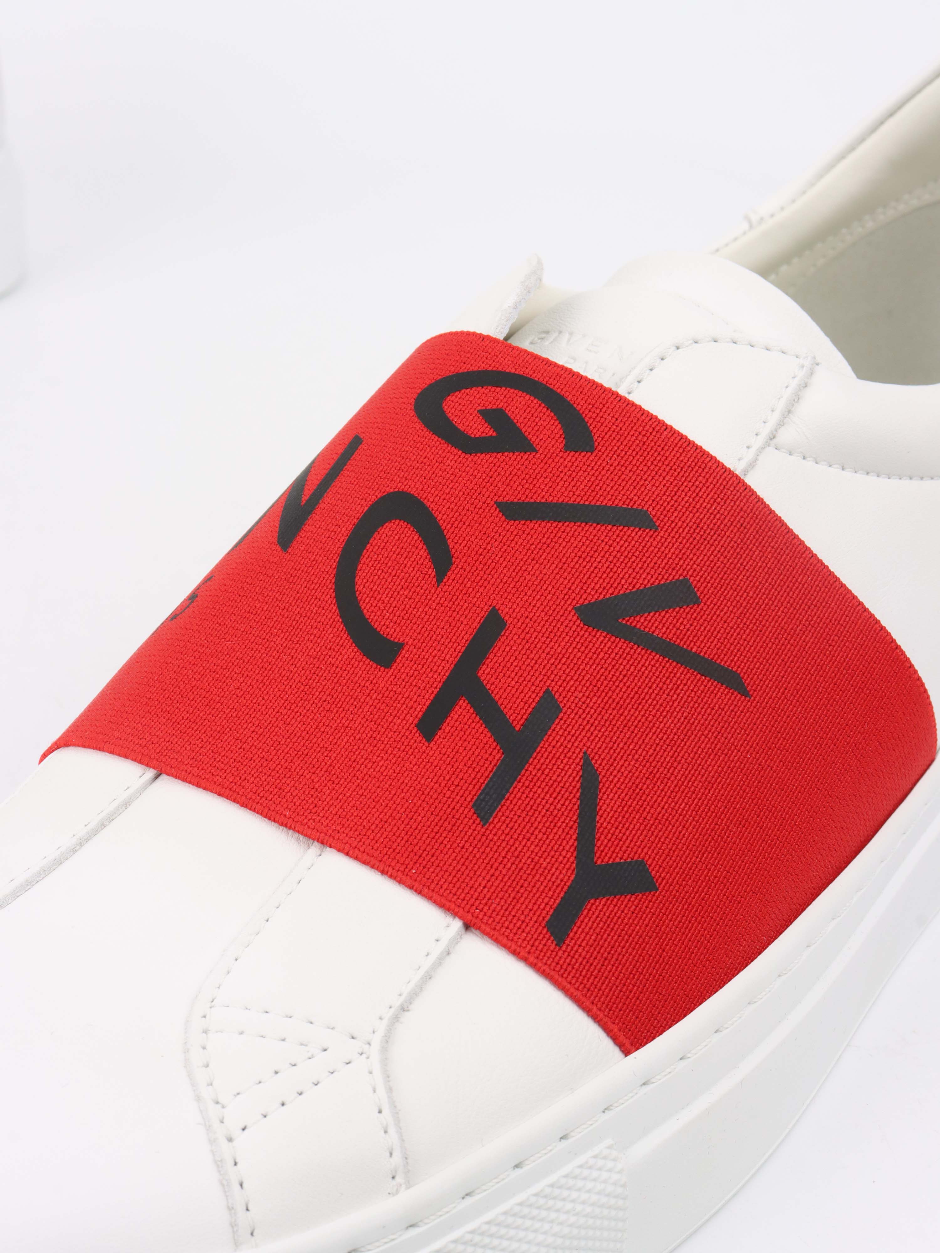 Givenchy White  Red Urban Street Low Logo Elastic Sneaker.