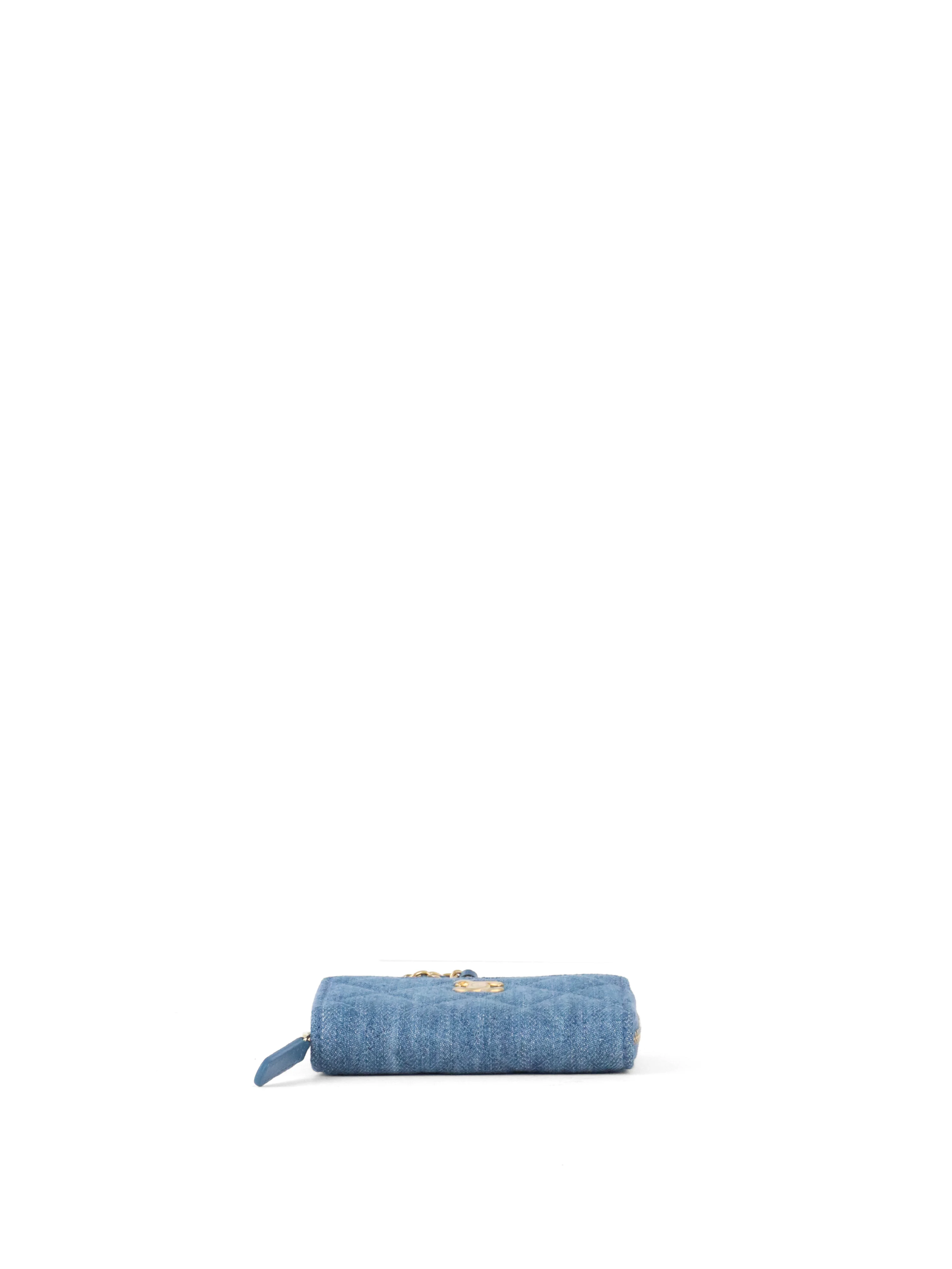 Chanel Mini Denim Cardholder with Pearl Crush