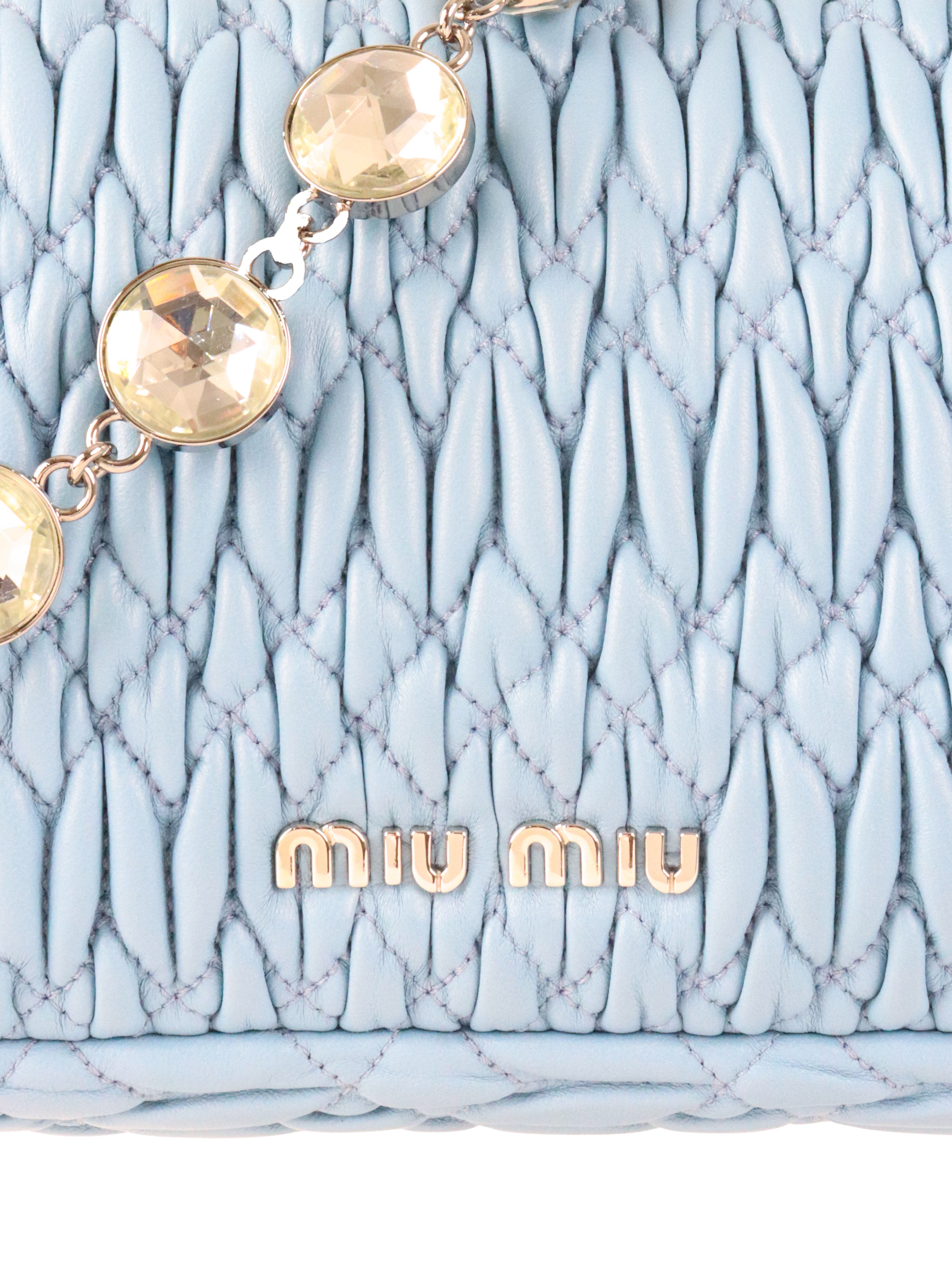 Miu Miu Light Blue Matelasse Nappa Crystal Chain Satchel