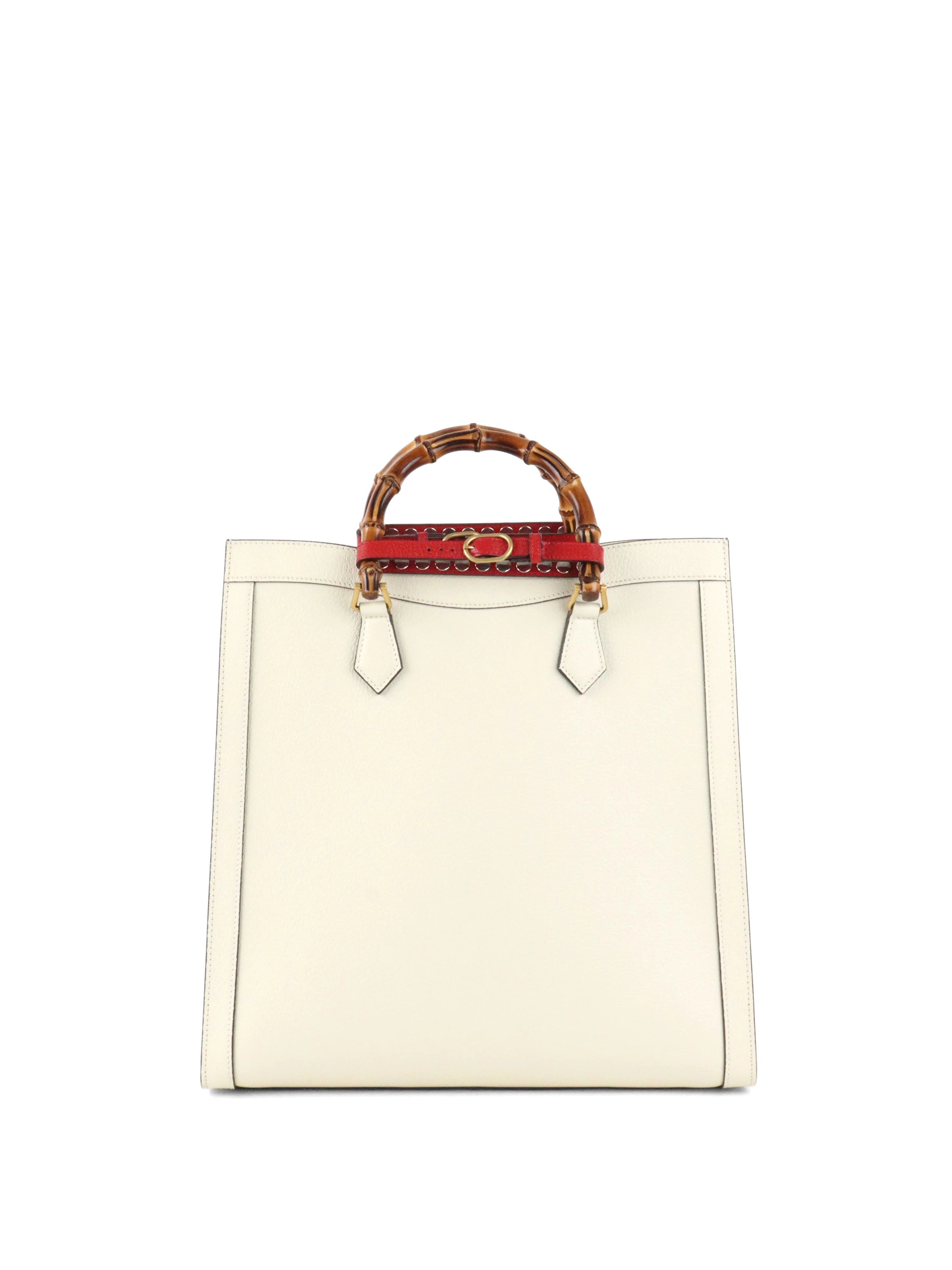 Gucci White Diana NM Stripe Bamboo Handle Bag