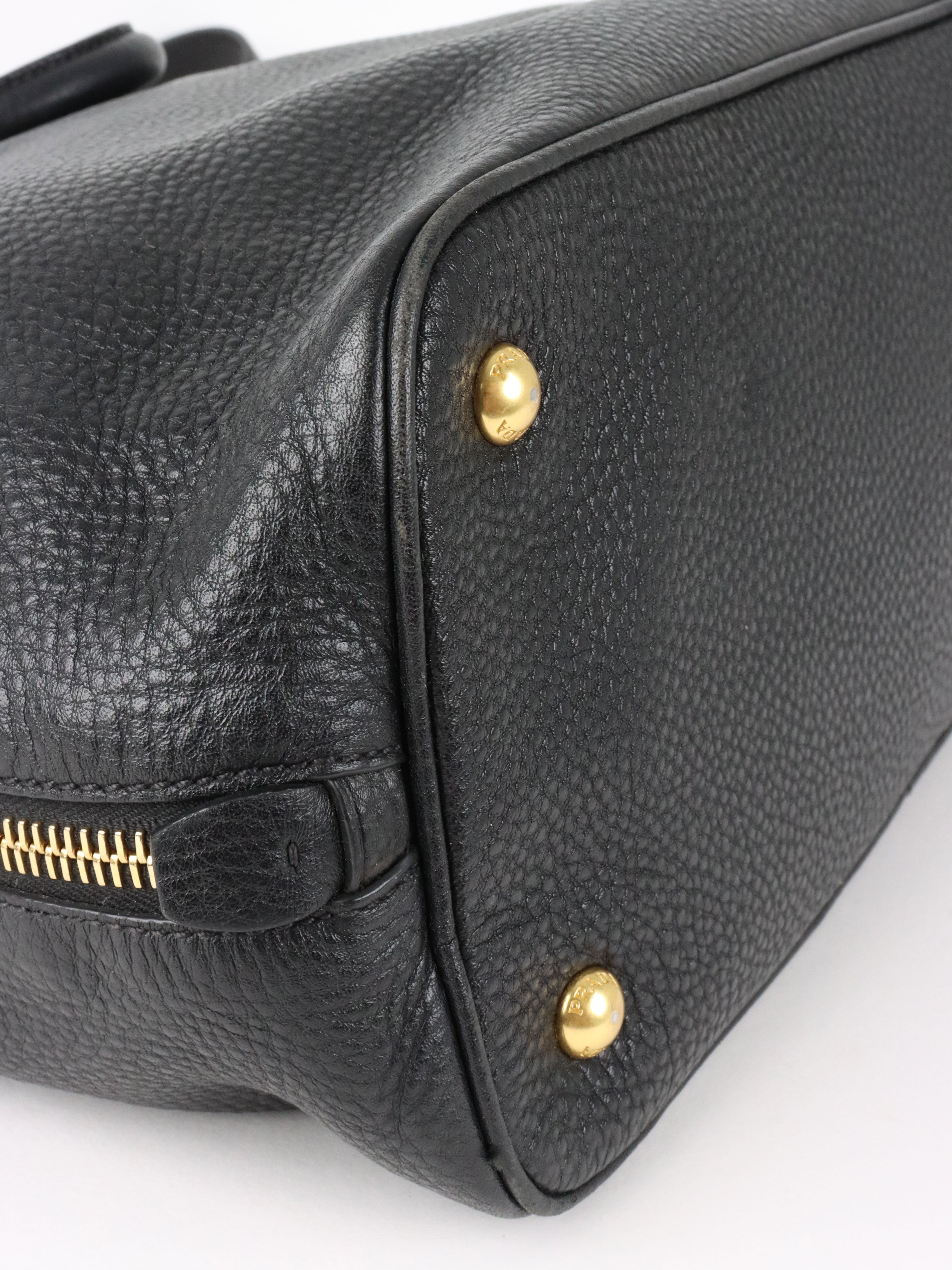 Prada Black Vitello Daino Leather Tote Bag.