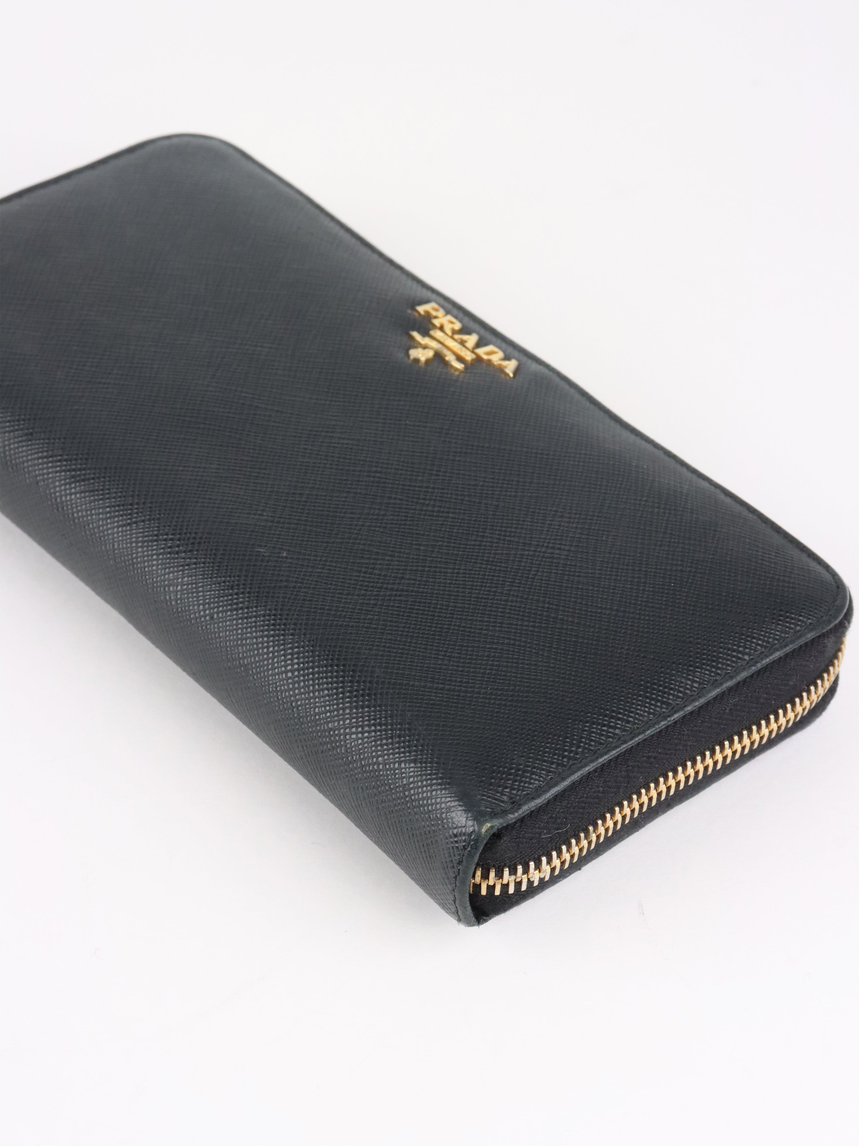 Prada Black Large Saffiano Zip Wallet