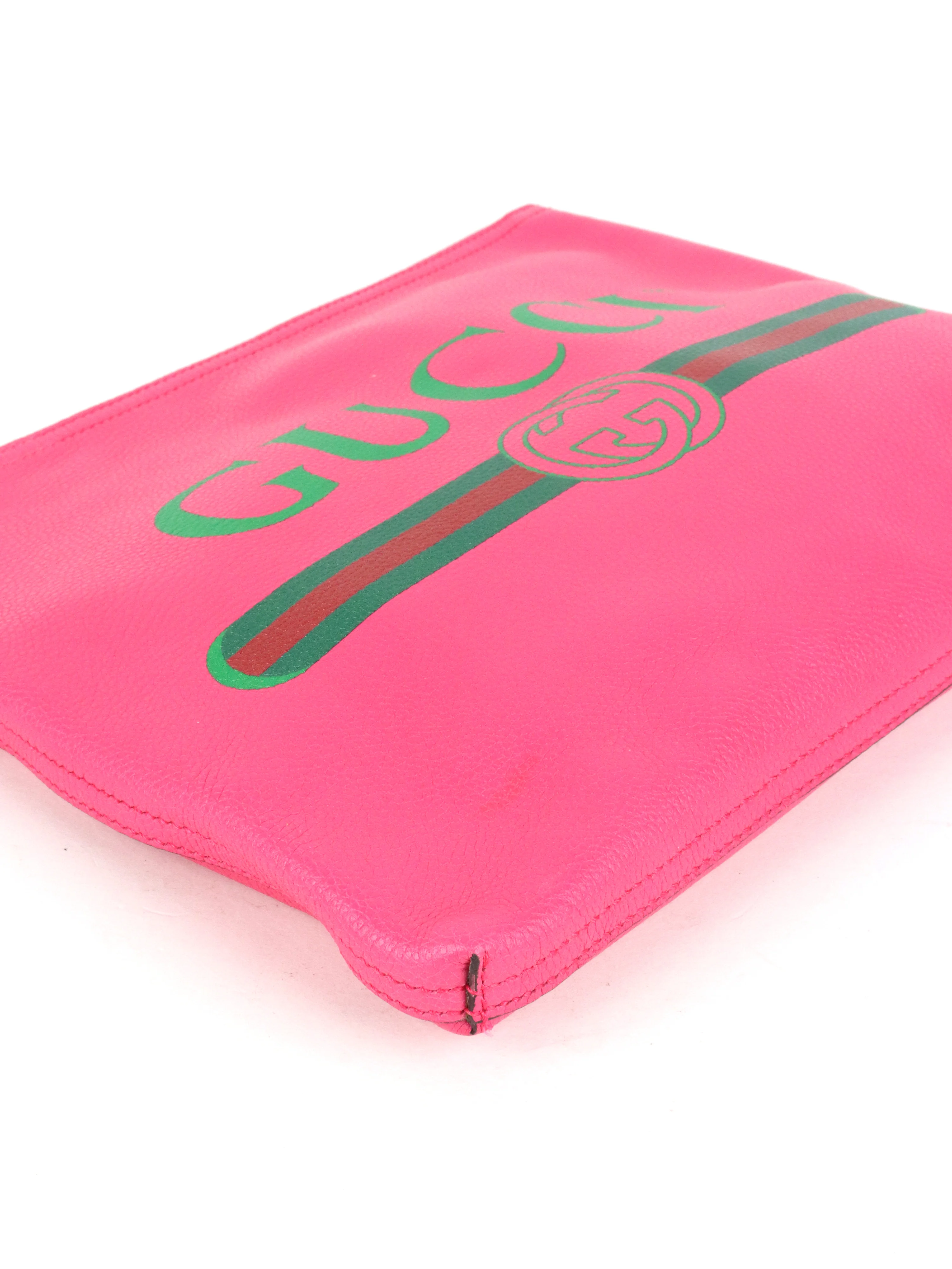Gucci Vintage Bright Pink Logo Printed Pouch