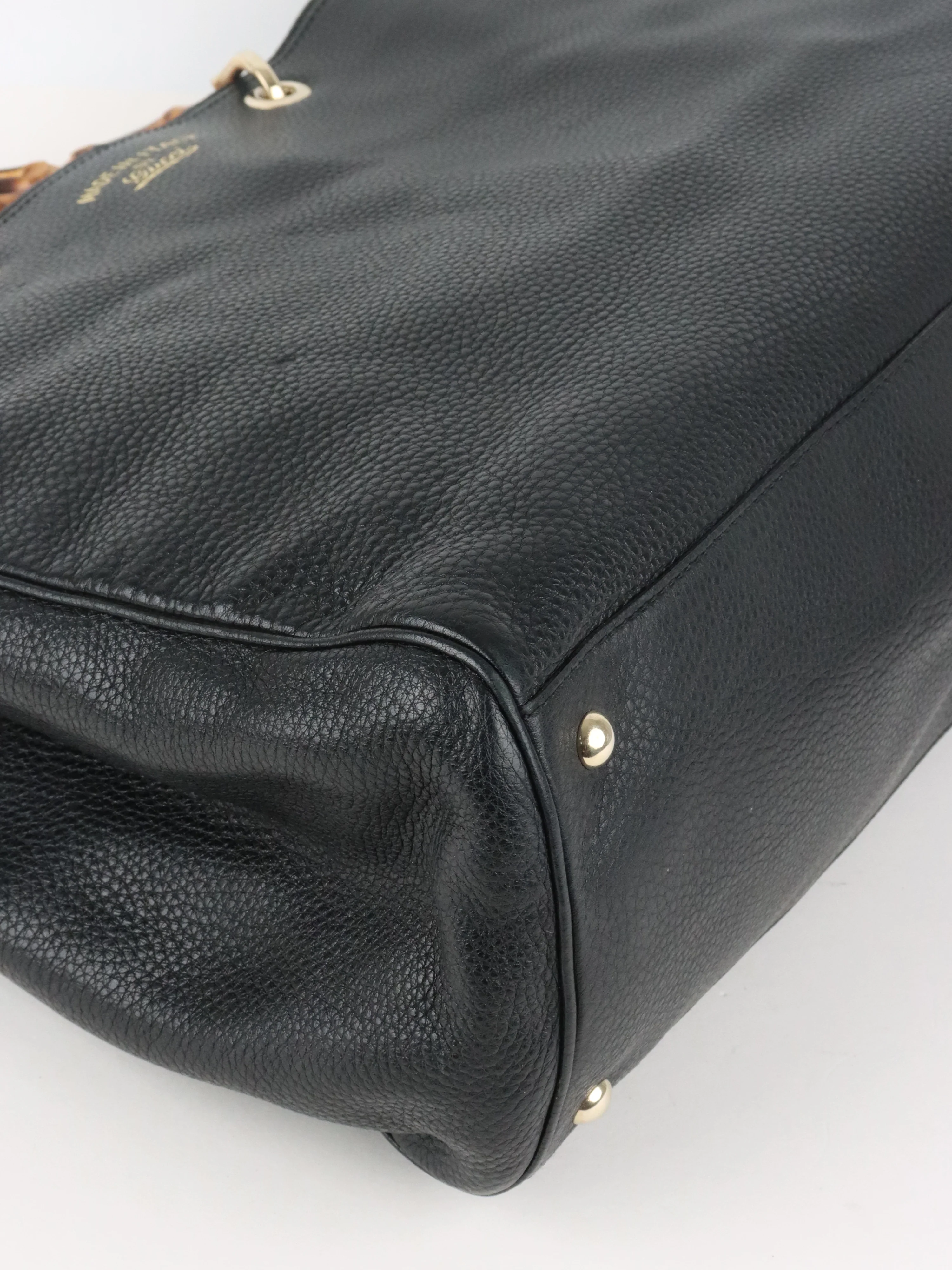 Gucci Bamboo Handle Large Black Leather Shopper Tote