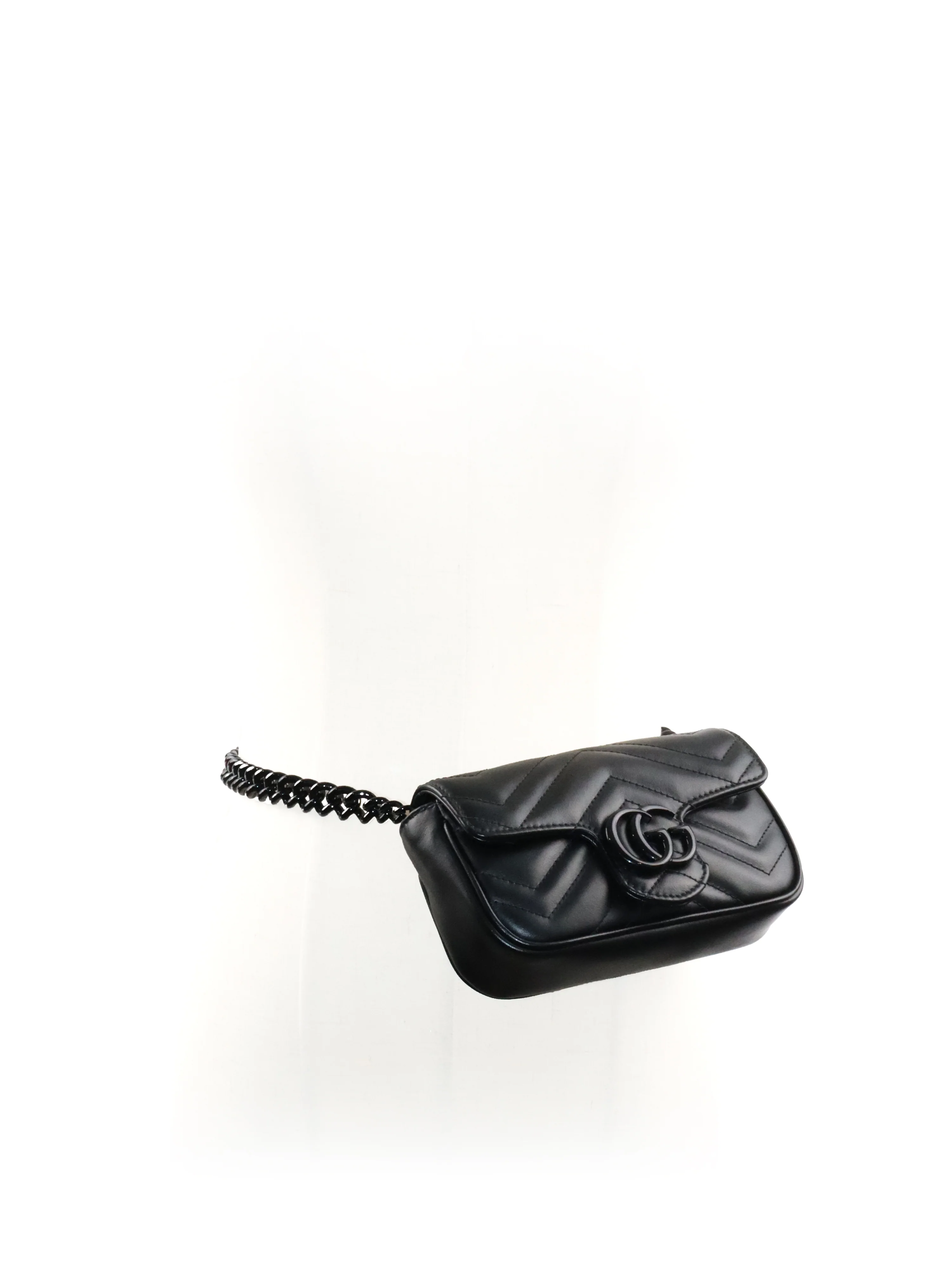 Gucci All Black Super Mini Marmont Chain Belt Bag