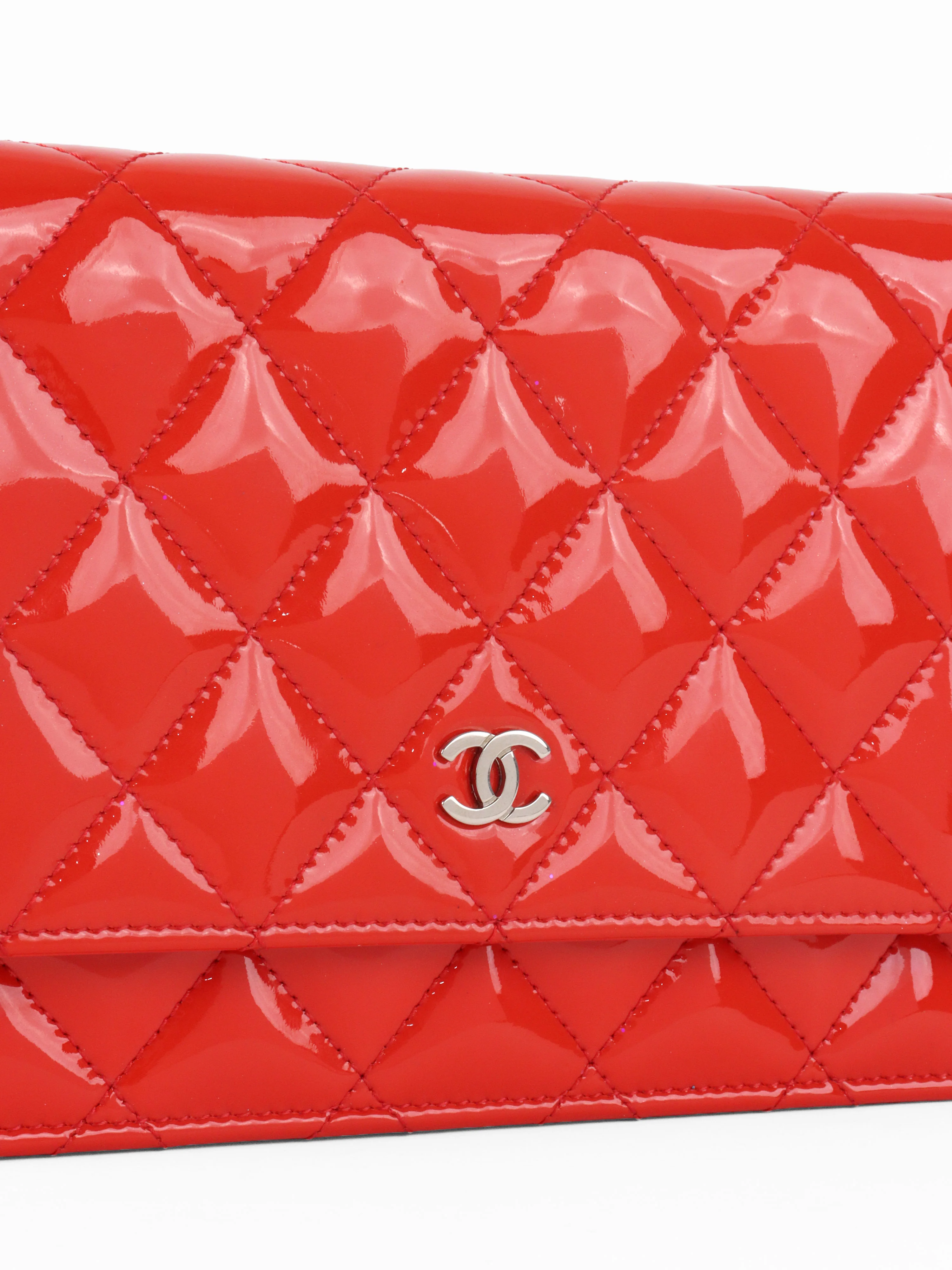 Chanel Red Patent Wallet on Chain SHW
