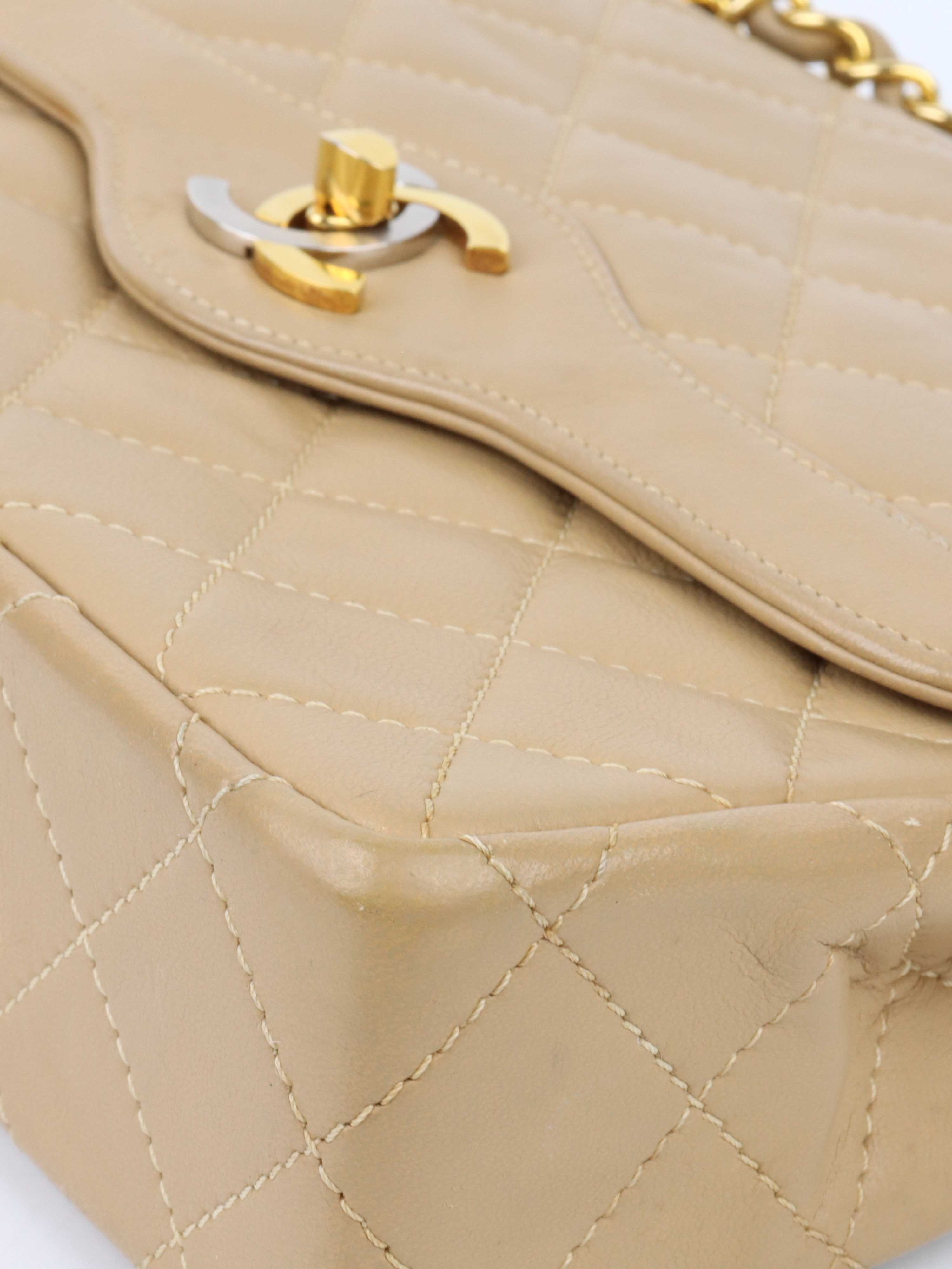 Chanel Vintage Two Toned Beige Flap Bag.