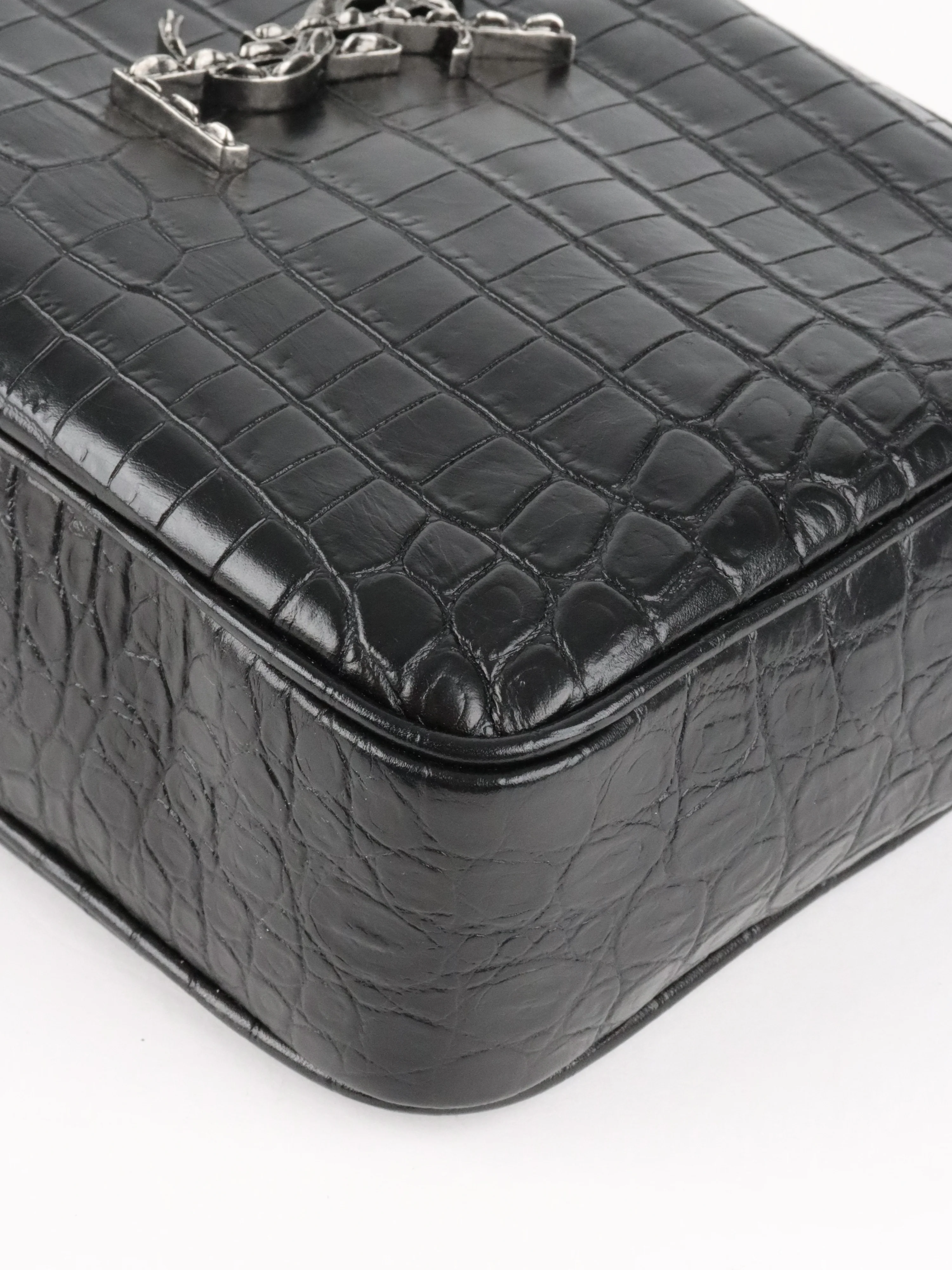 Saint Laurent Black Croc Embossed Camera Lou Bag