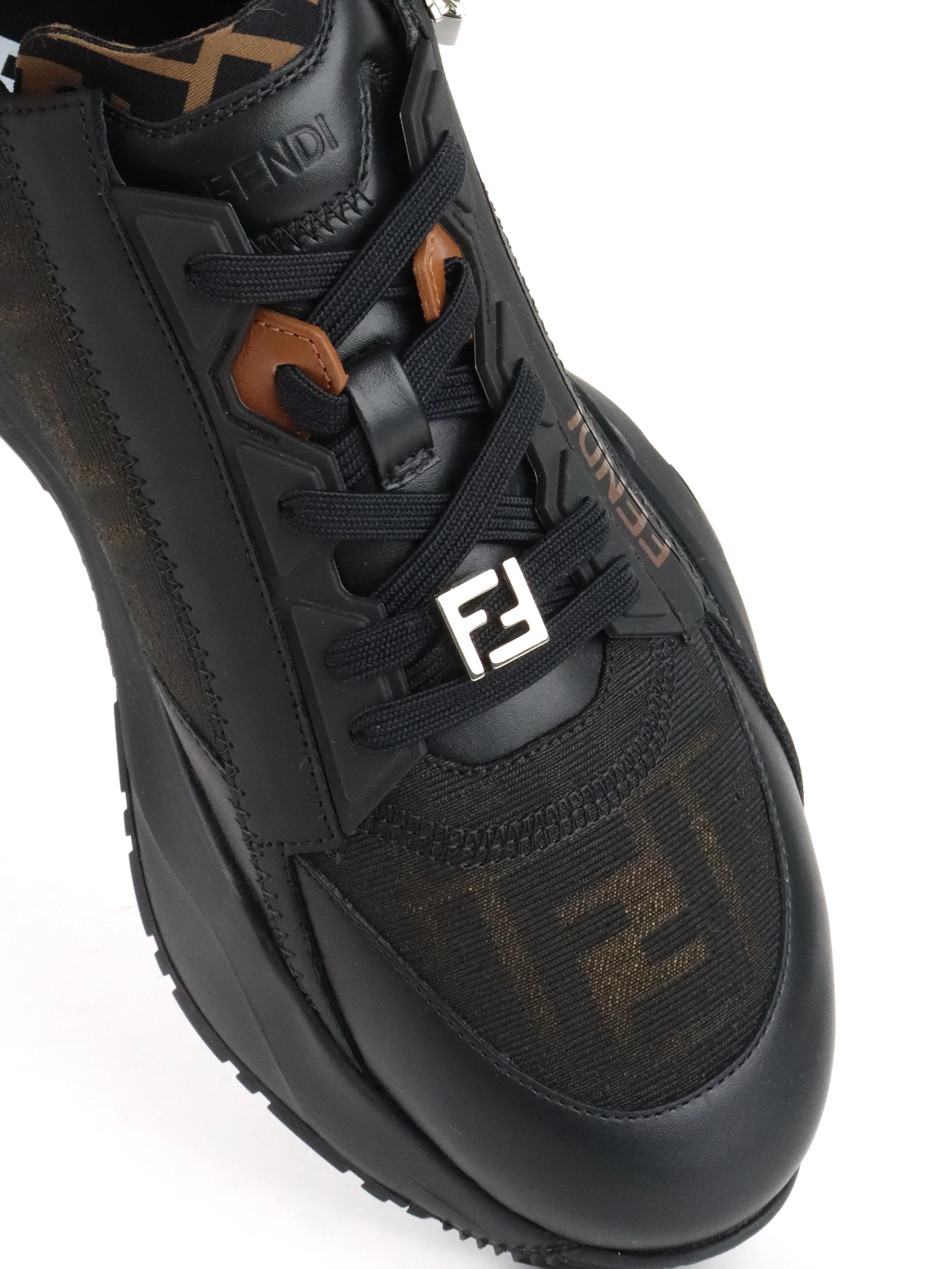 Fendi Brown Black Flow Low-top Sneakers size UK8