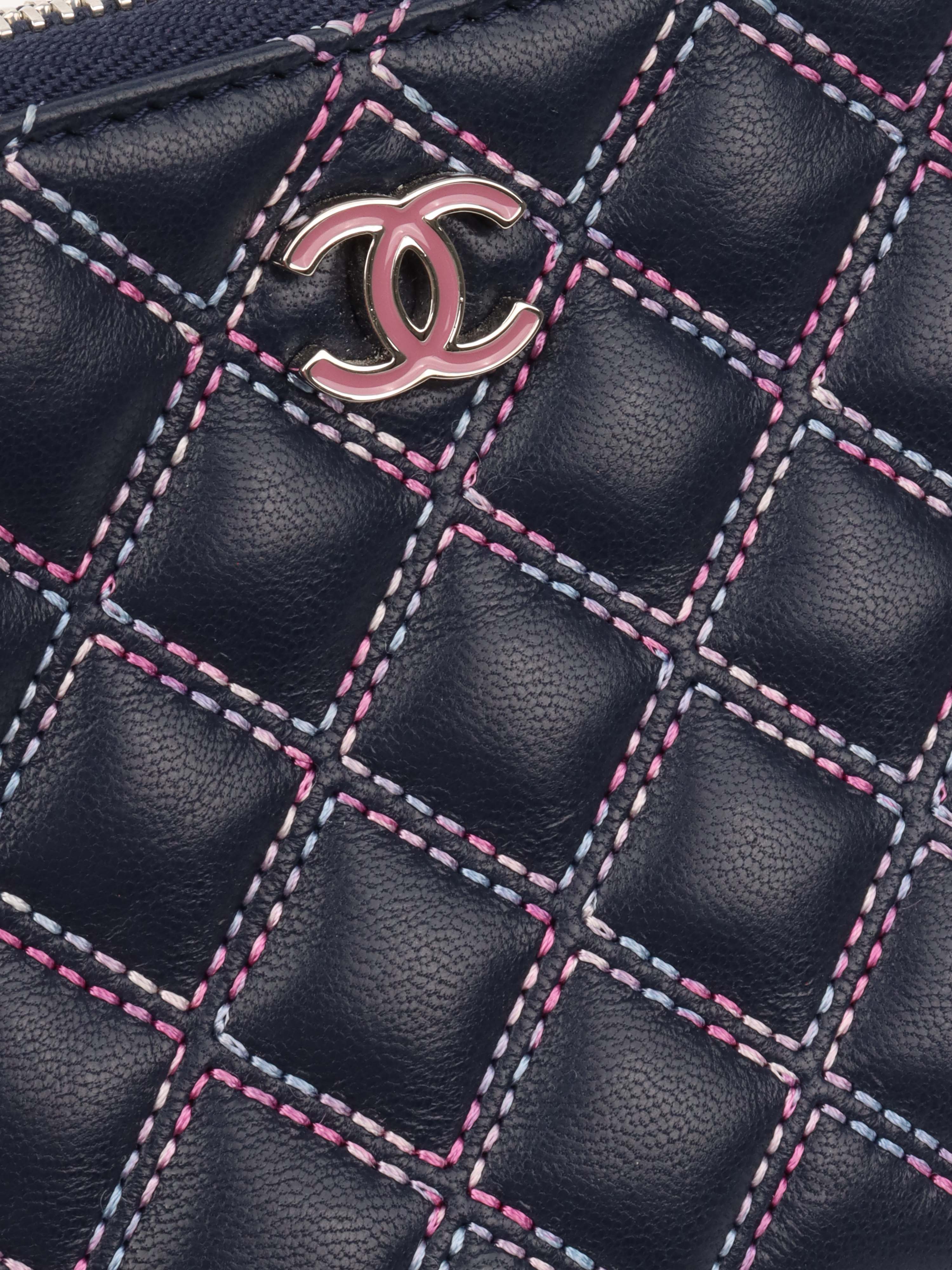 Chanel Navy Lambskin Zip Pouch.