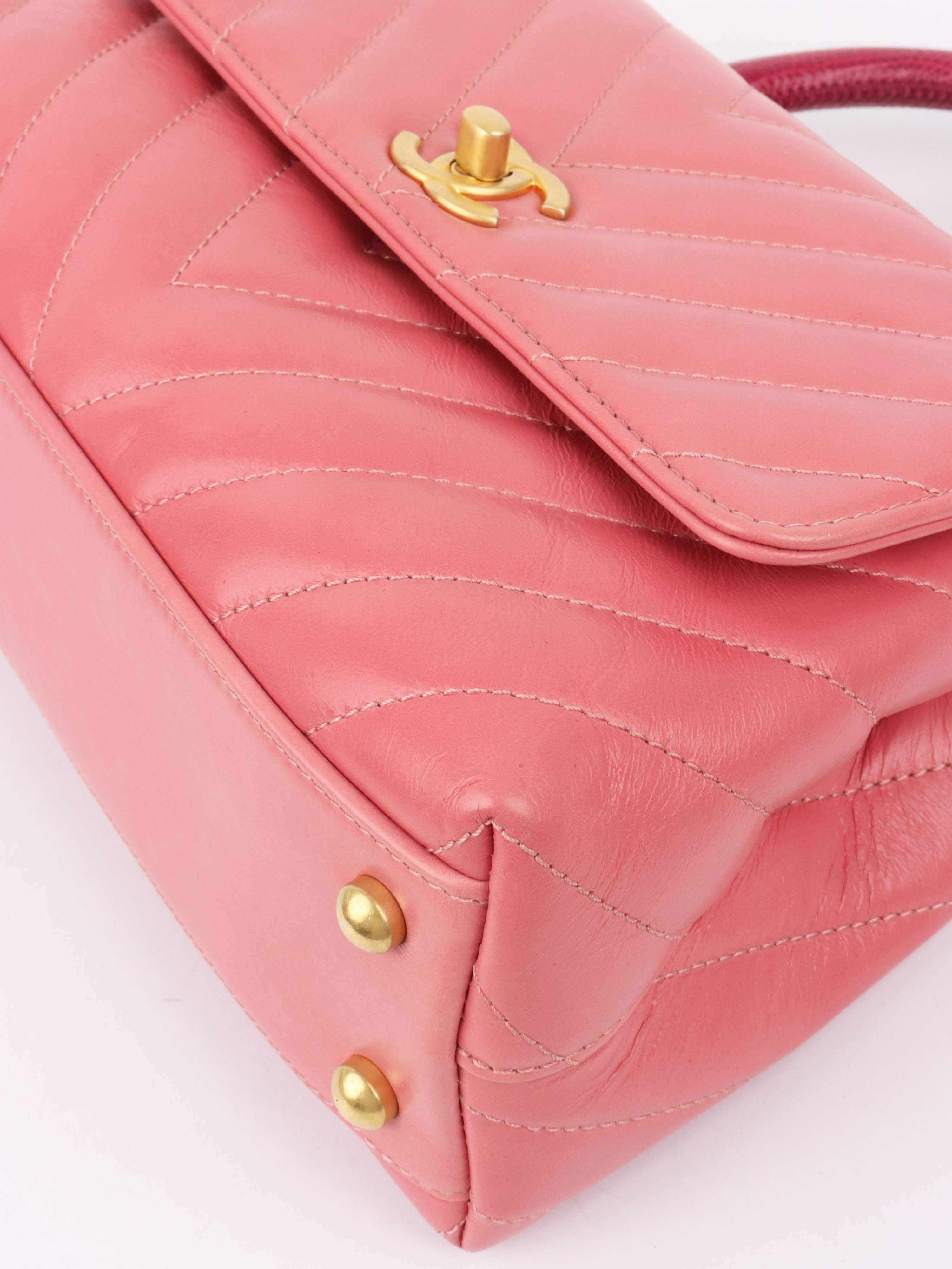 Chanel Small Pink Chevron Coco Handle Bag.