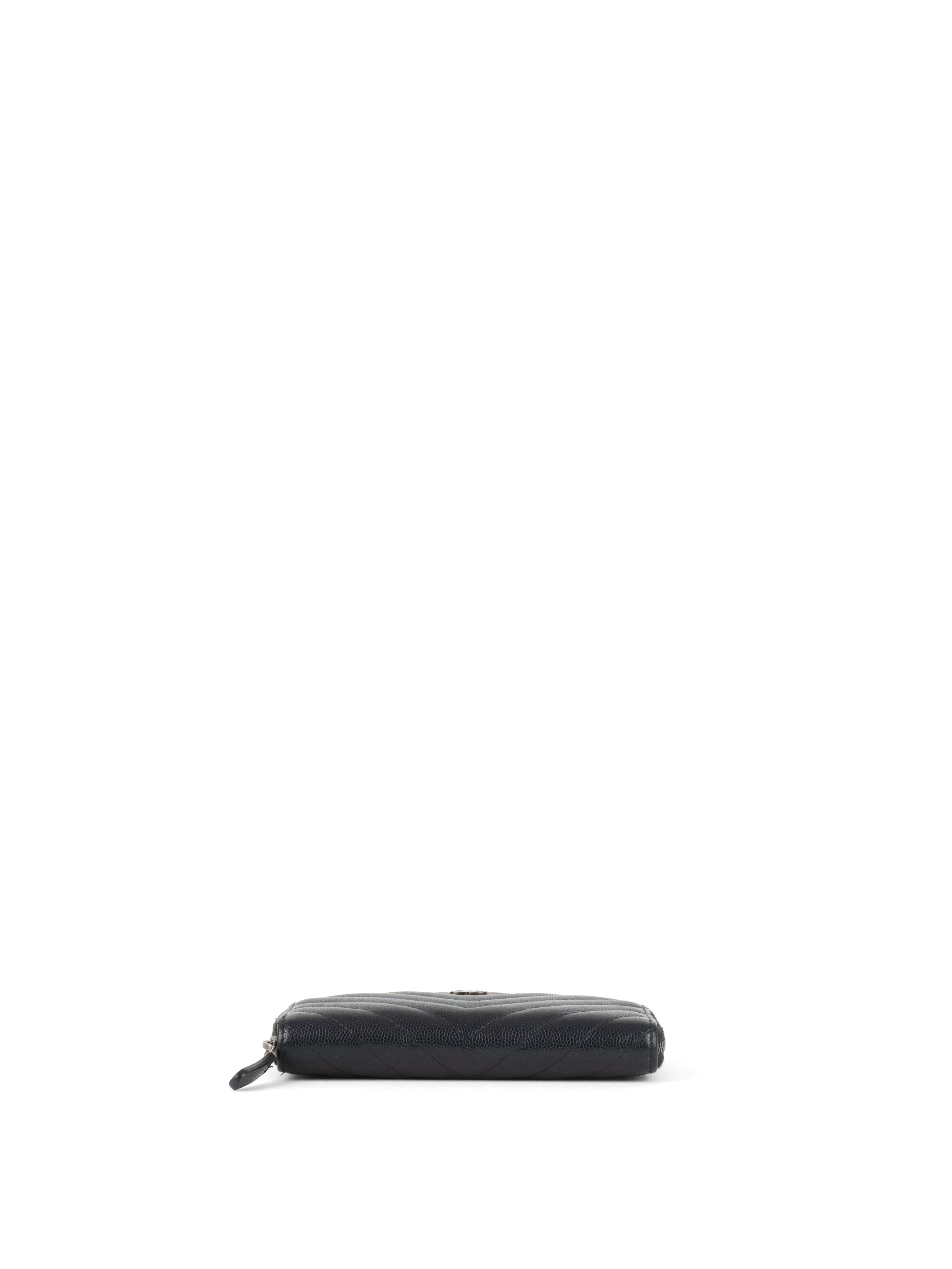 Chanel Irredescent Dark Charcoal Caviar Chevron Zip Wallet