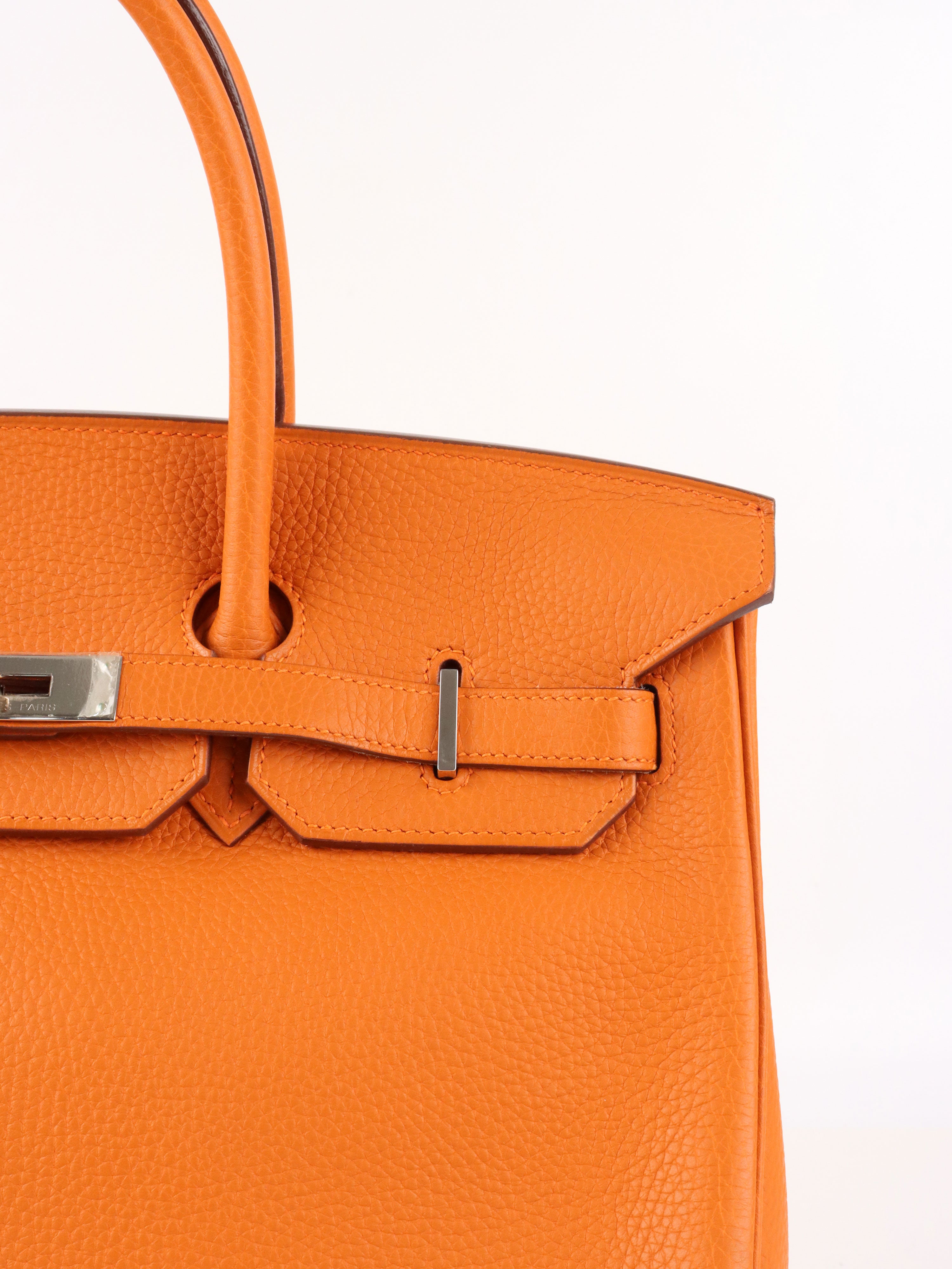 Hermes Birkin 35 Orange H Clemence Leather Stamp J Square