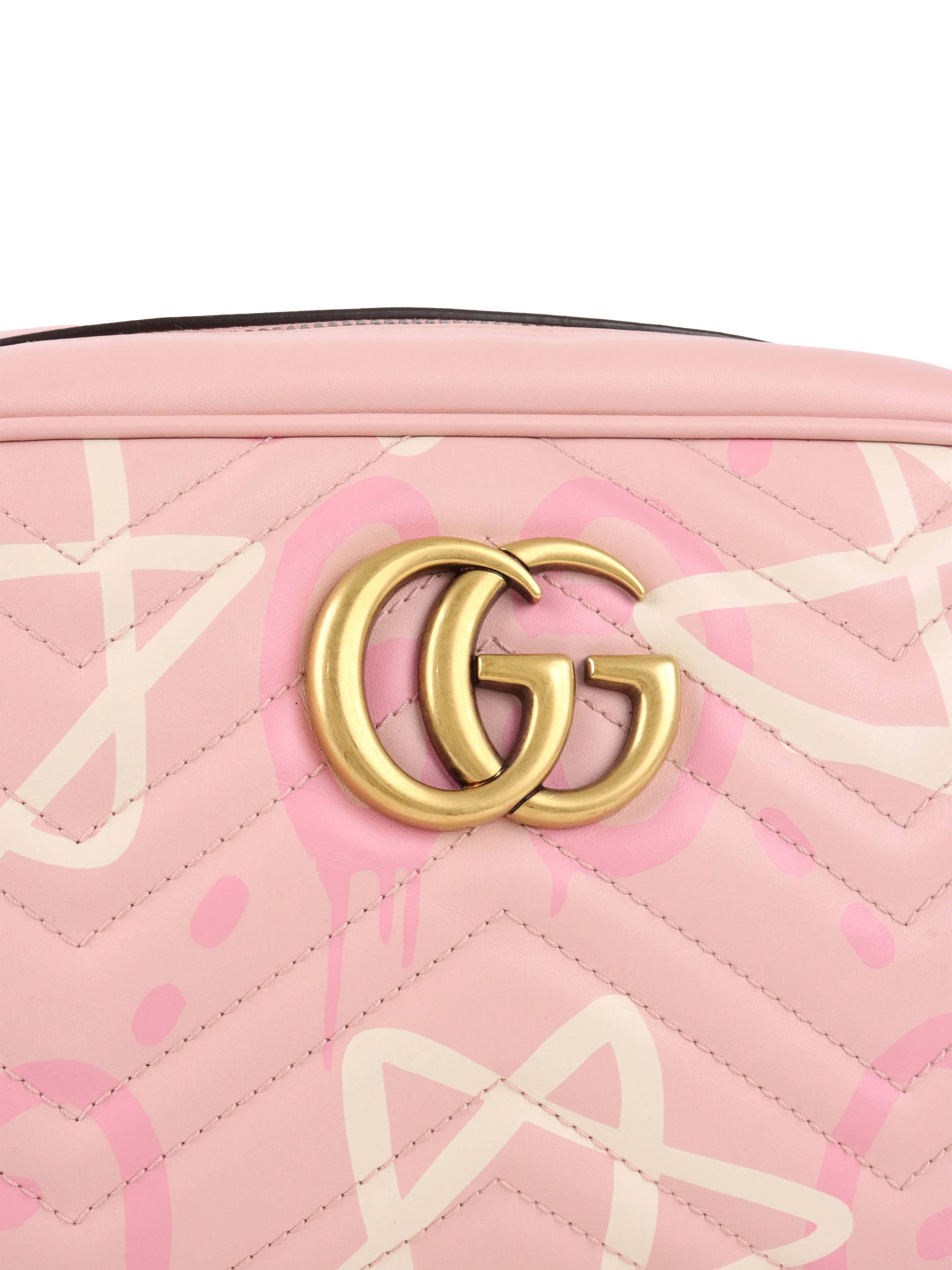 Gucci Pink Small GG Ghost Marmont Matelasse Camera Bag