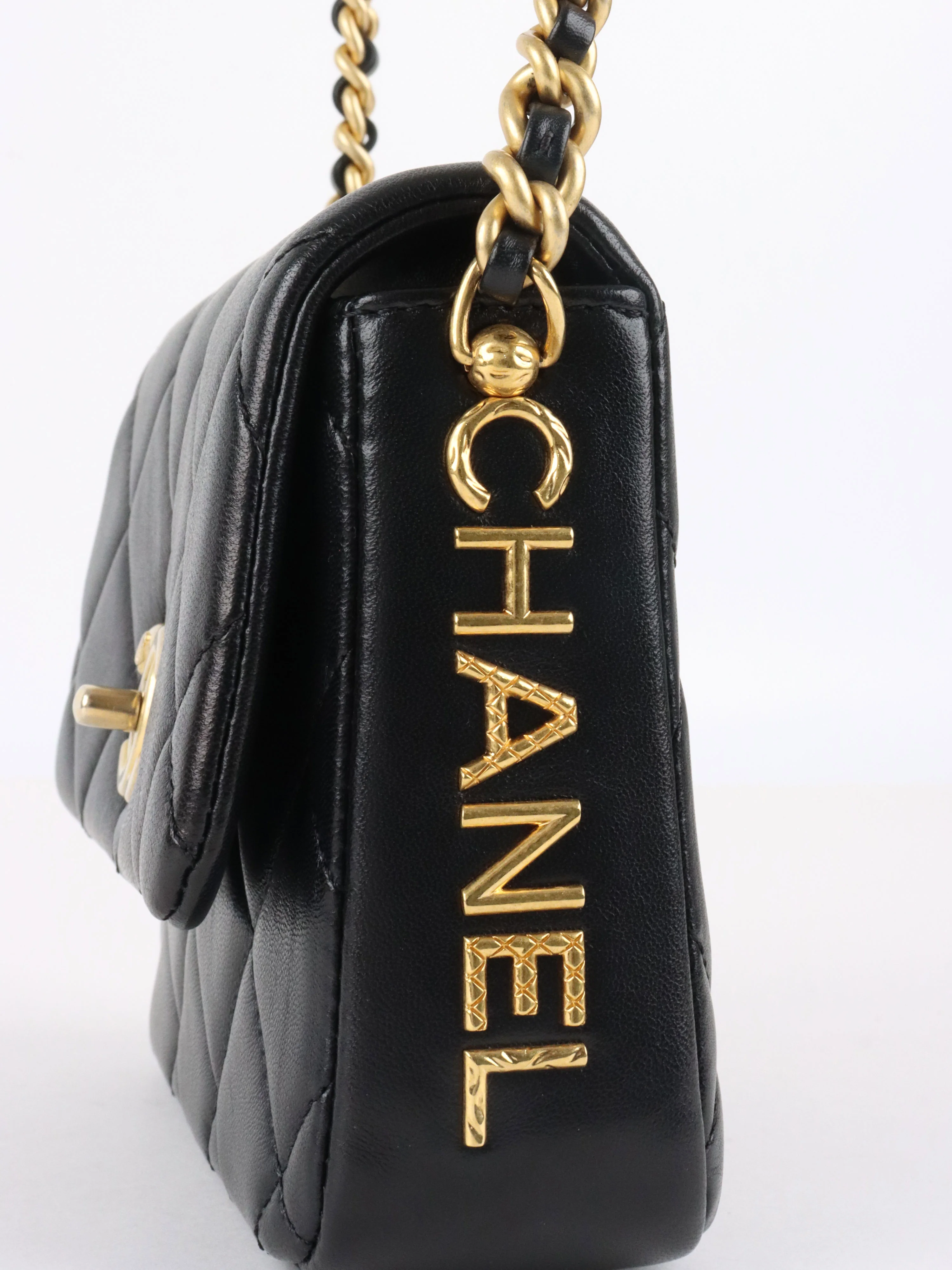 Chanel 21B Black Lambskin Quilted Mini Square Flap Bag GHW