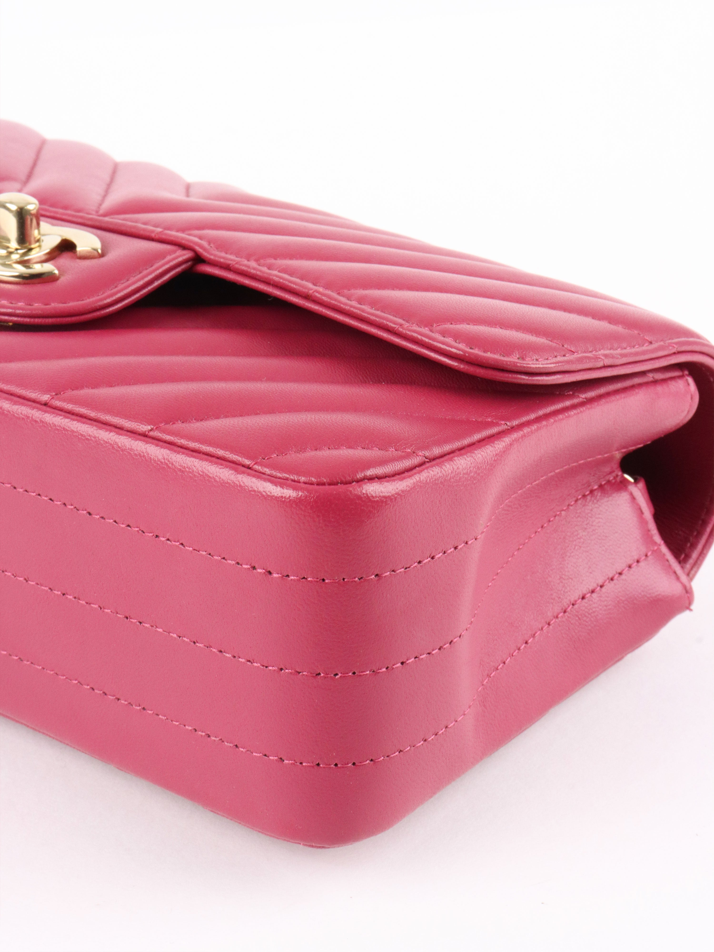 Chanel Dark Pink Lambskin Chevron Mini Flap Bag LGHW.