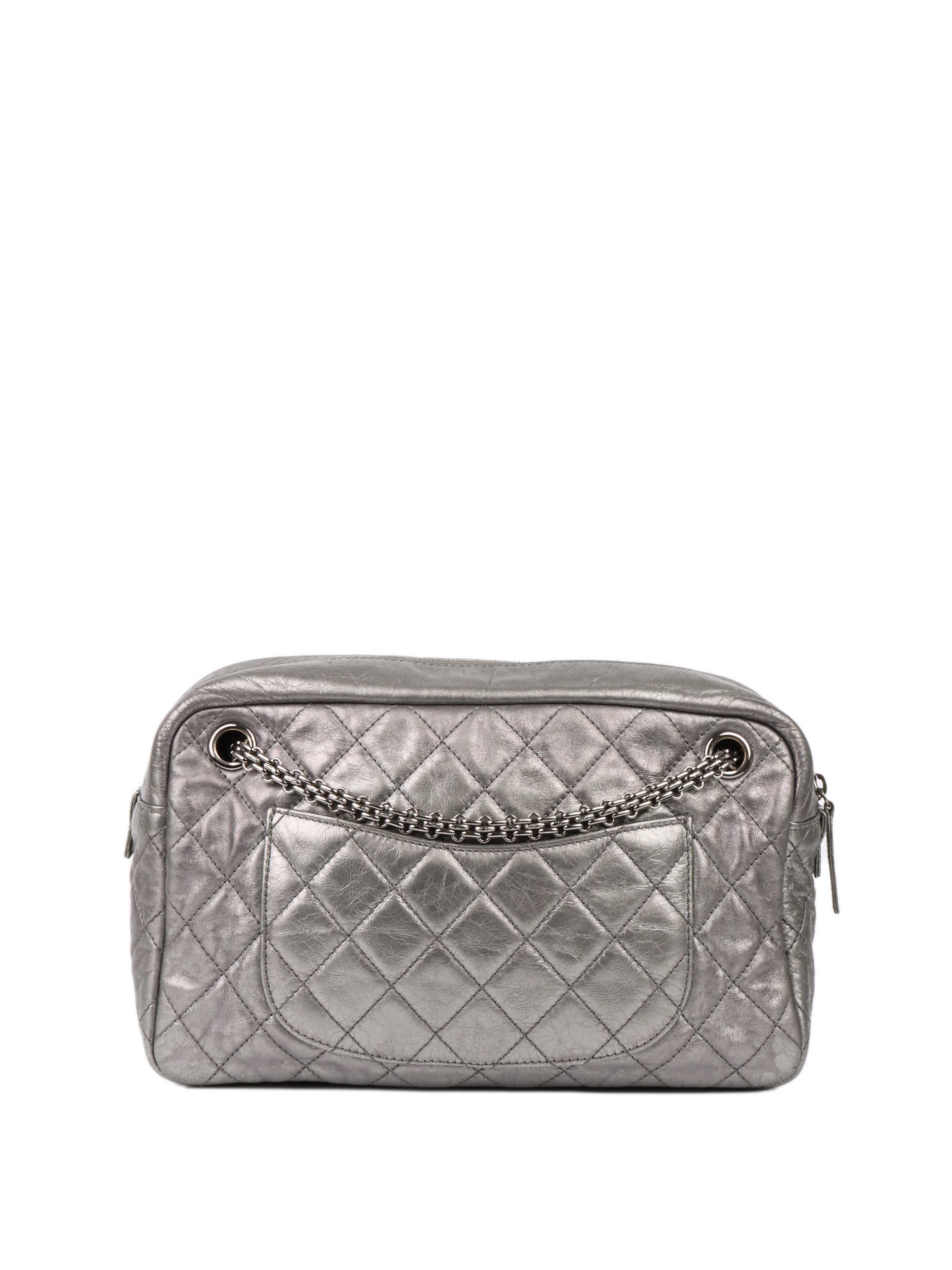 Chanel Metallic Silver 2.55 Reissue Camera Bag.