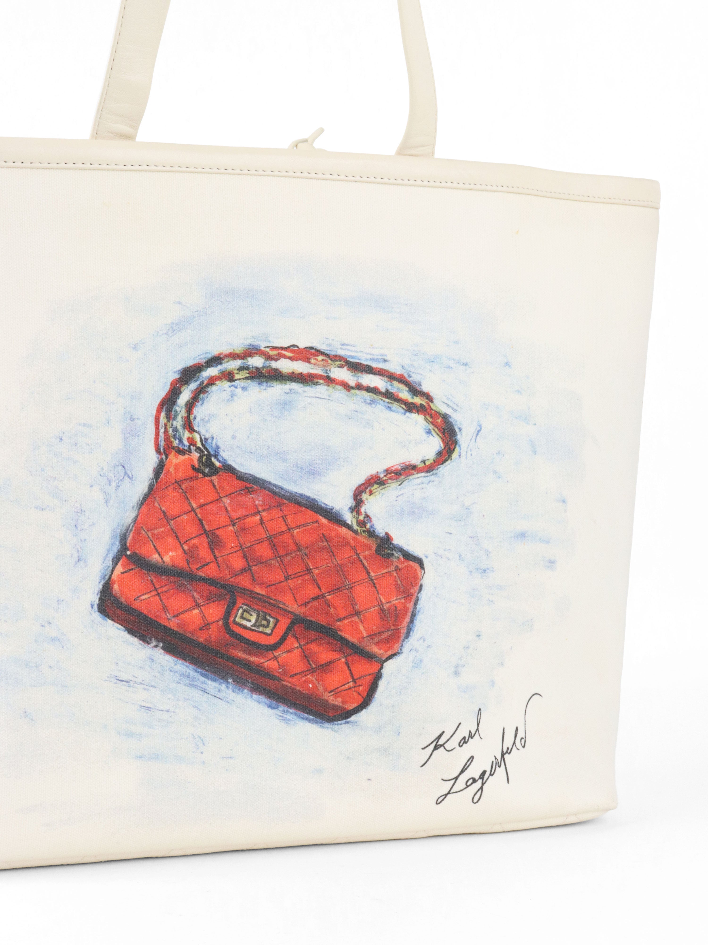 Chanel Limited Edition White Canvas Karl Lagerfeld Mobile Art Tote