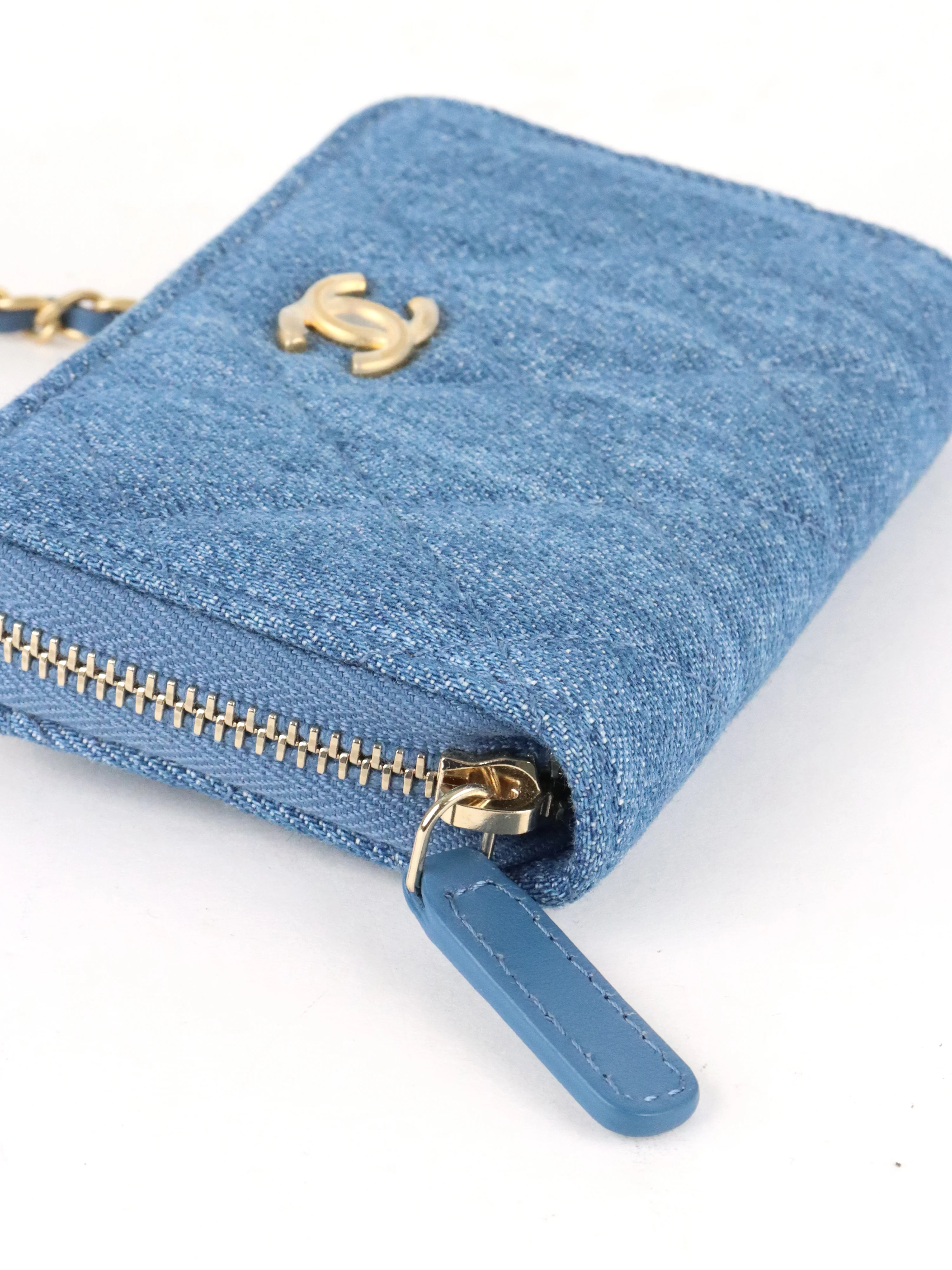 Chanel Mini Denim Cardholder with Pearl Crush