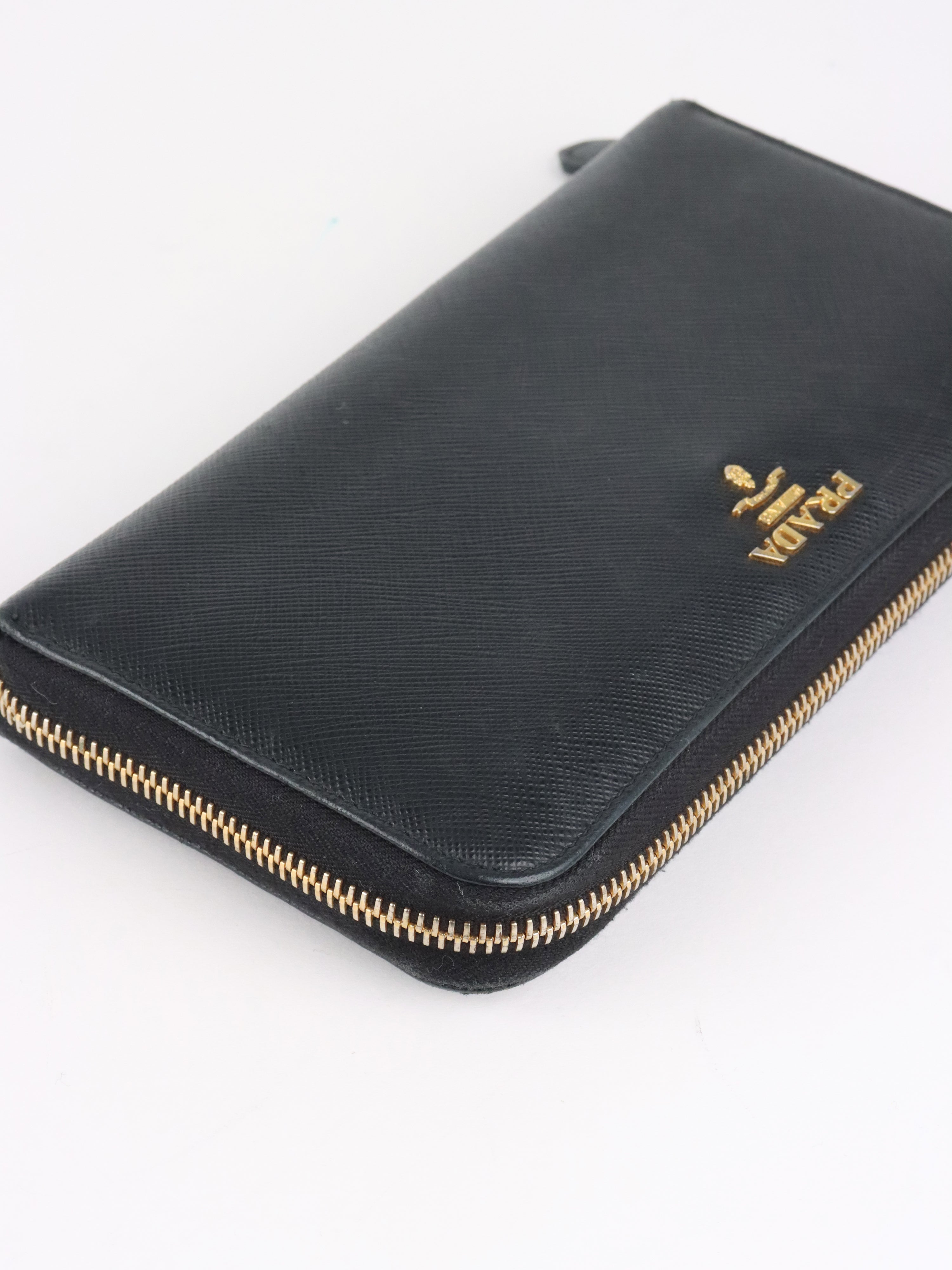 Prada Black Large Saffiano Zip Wallet