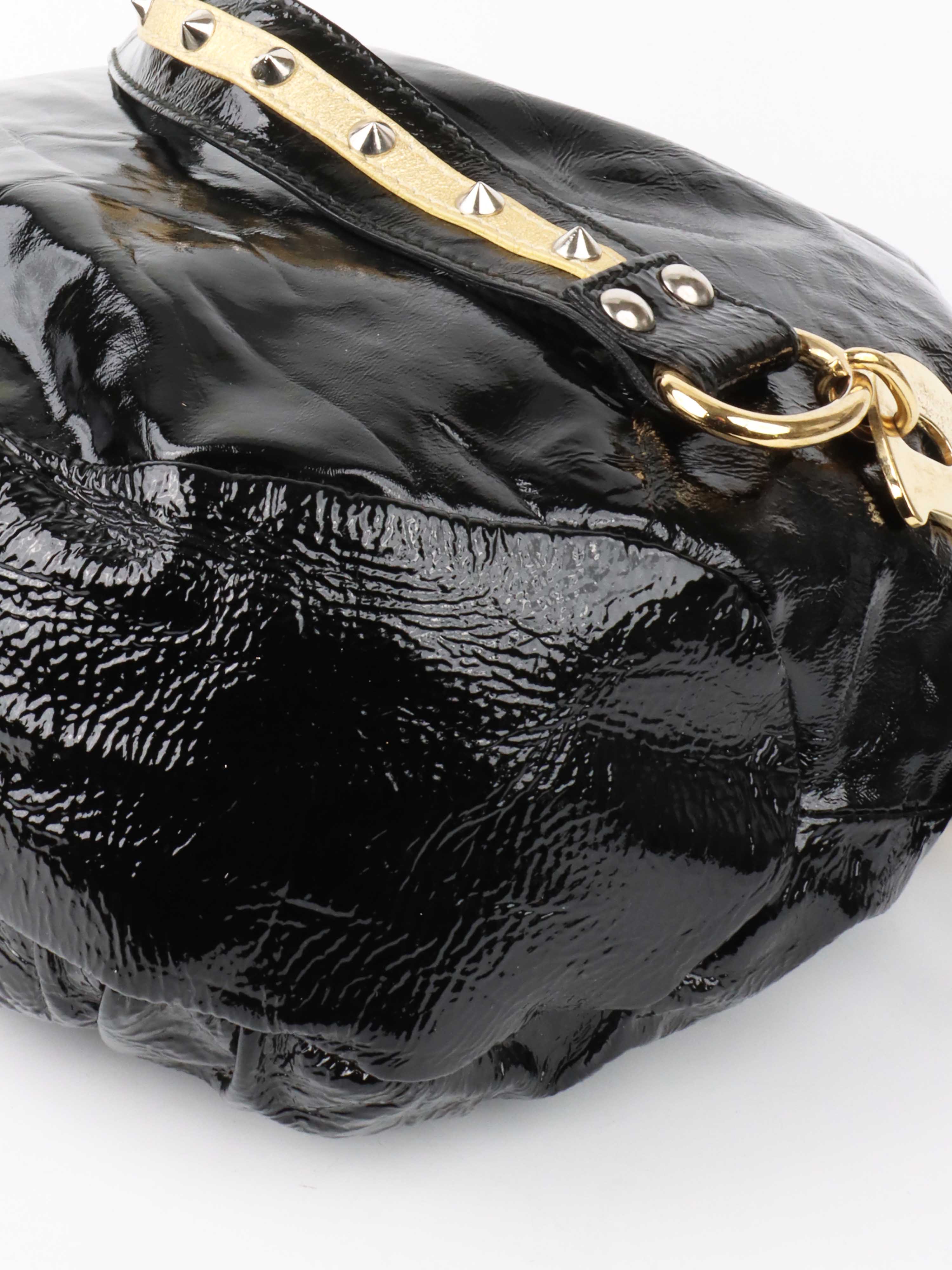 Dolce 
Gabbana Black 
Gold Patent Hobo Bag.