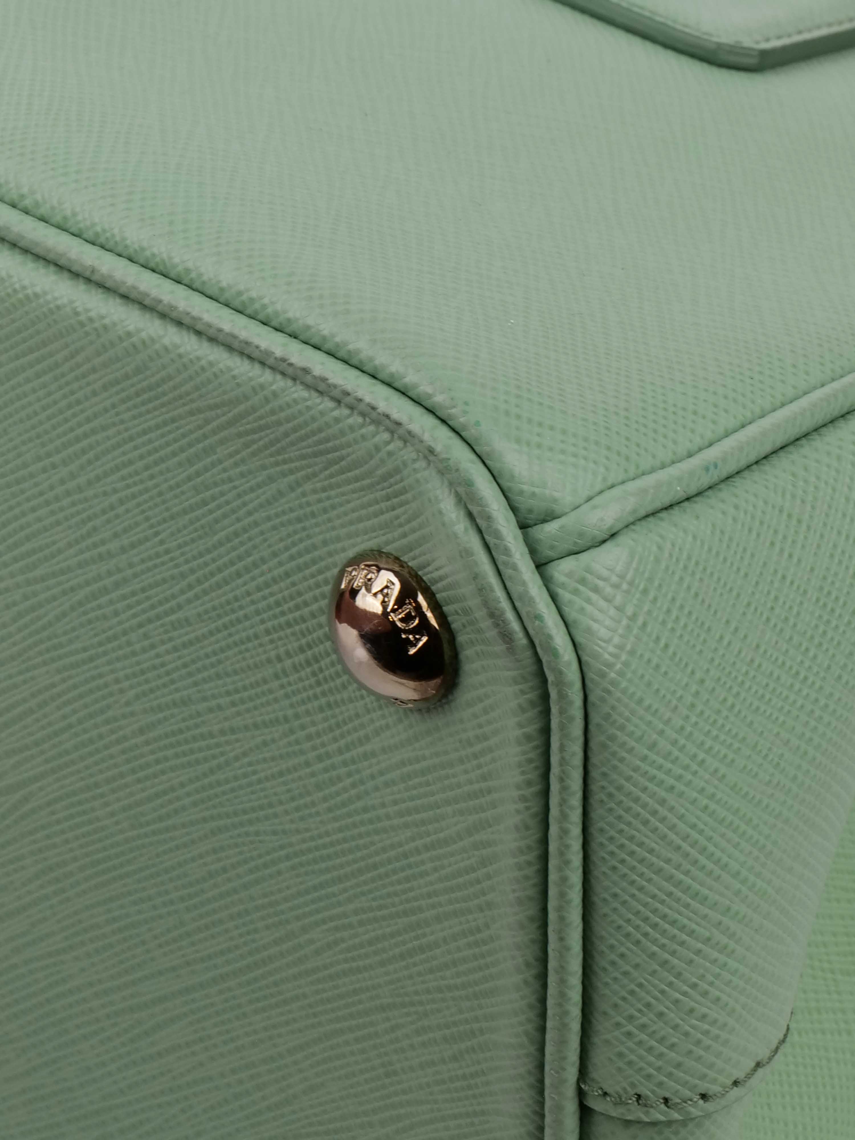 Prada Mint Green Saffiano Double Zipped Small Tote.