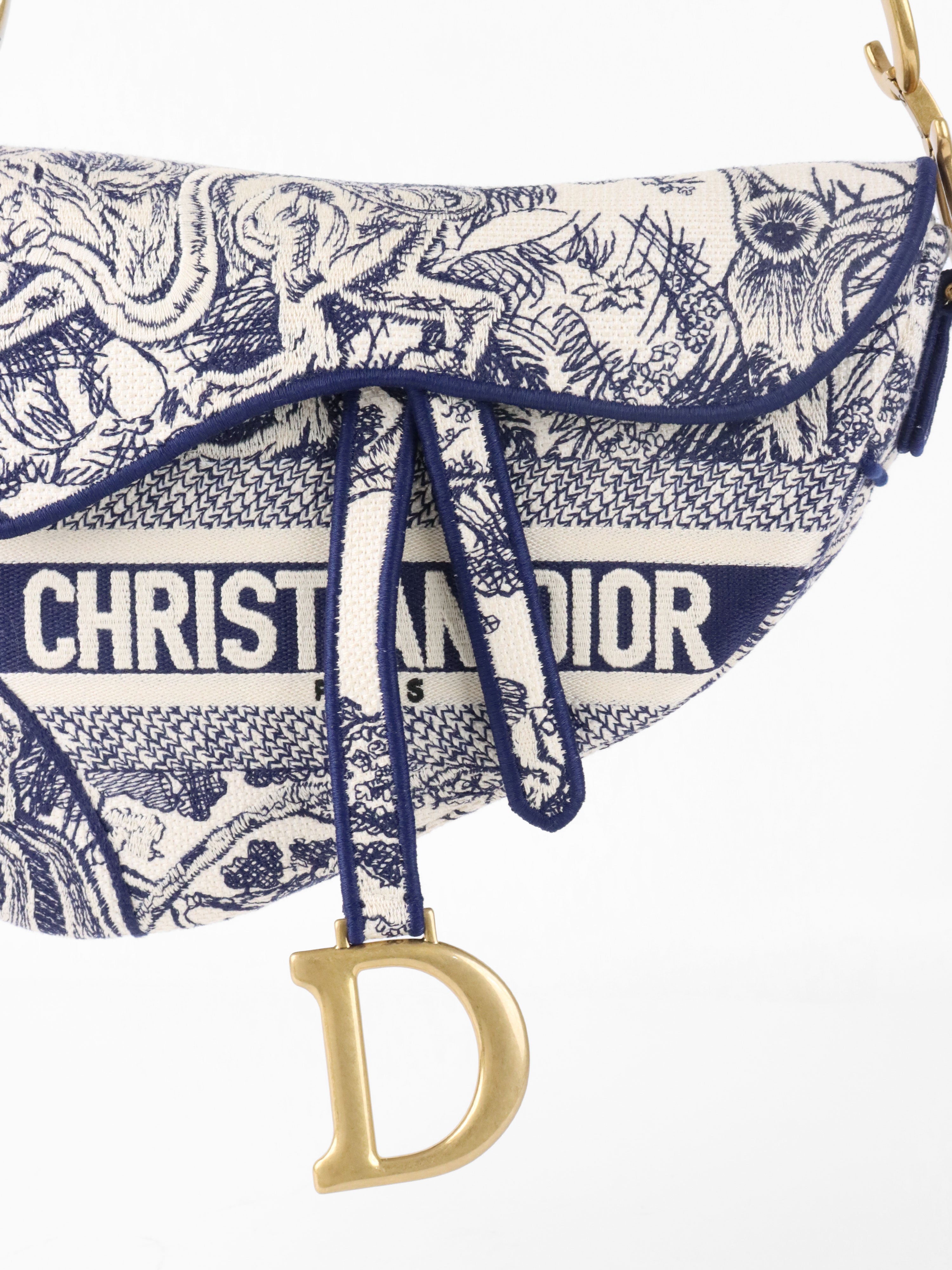 Dior Medium Blue Toile De Jouy Embroidered Saddle Bag