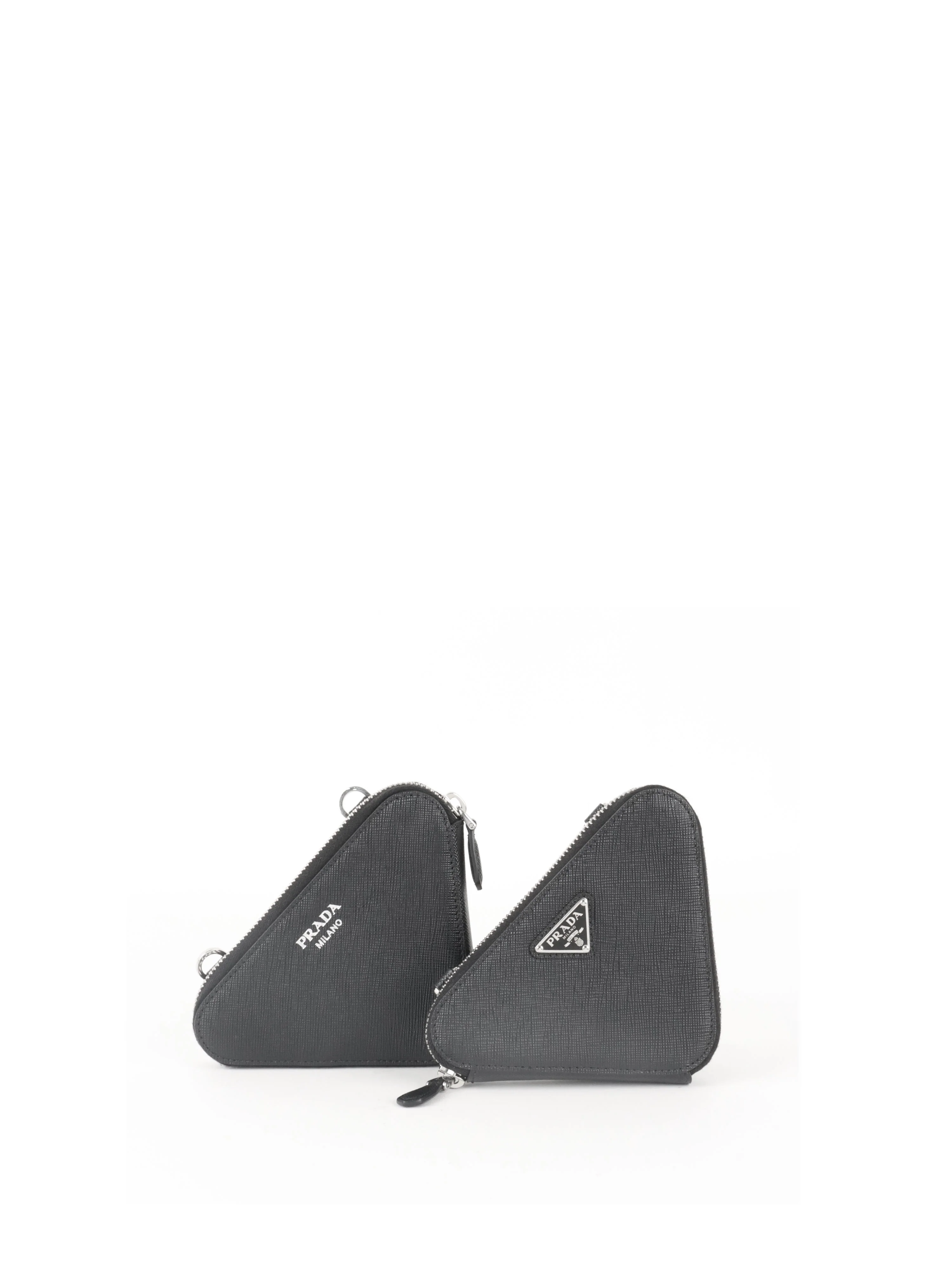 Prada Saffiano Triangle Mini Pouch Bag.