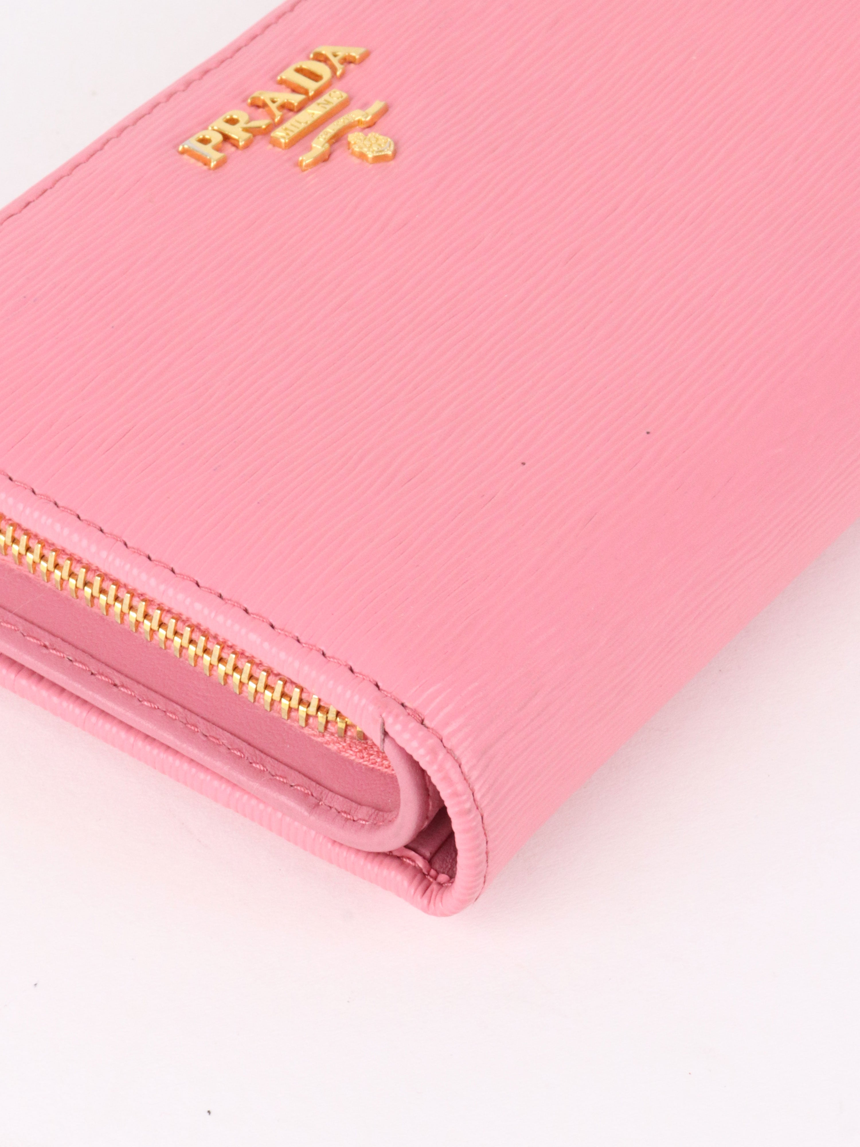 Prada Pink Zip Around Compact Wallet