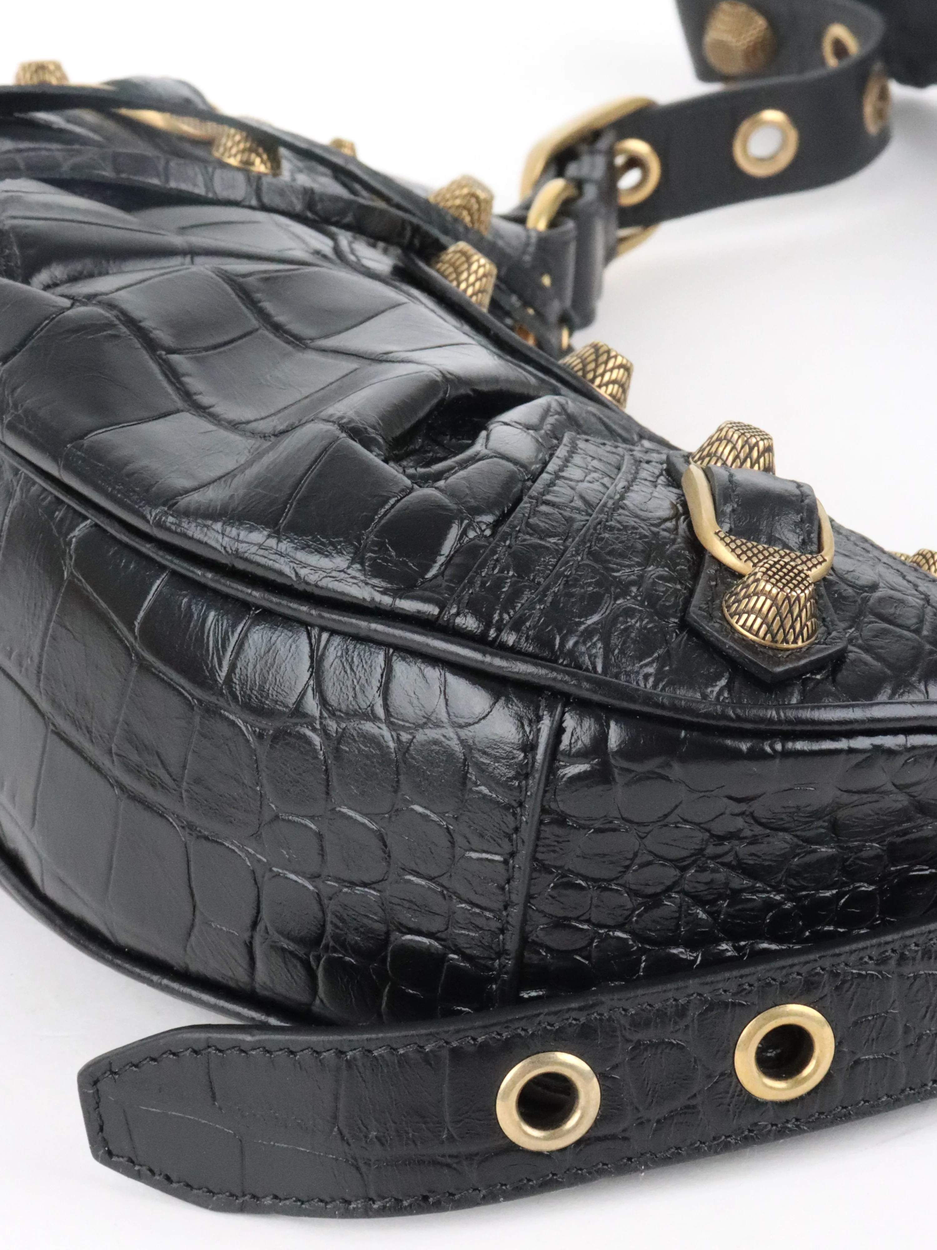 Balenciaga Black Crocodile Embossed Le Cagole XS Shoulder Bag