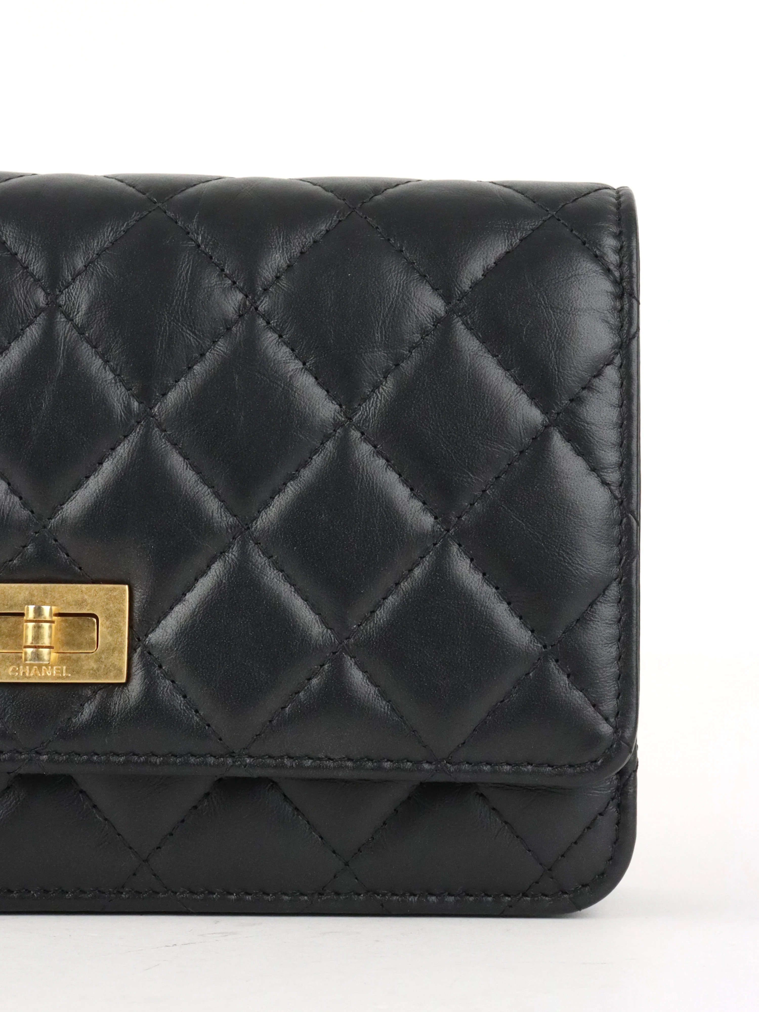 Chanel Black Aged Calfskin 2.55 Wallet On Chain