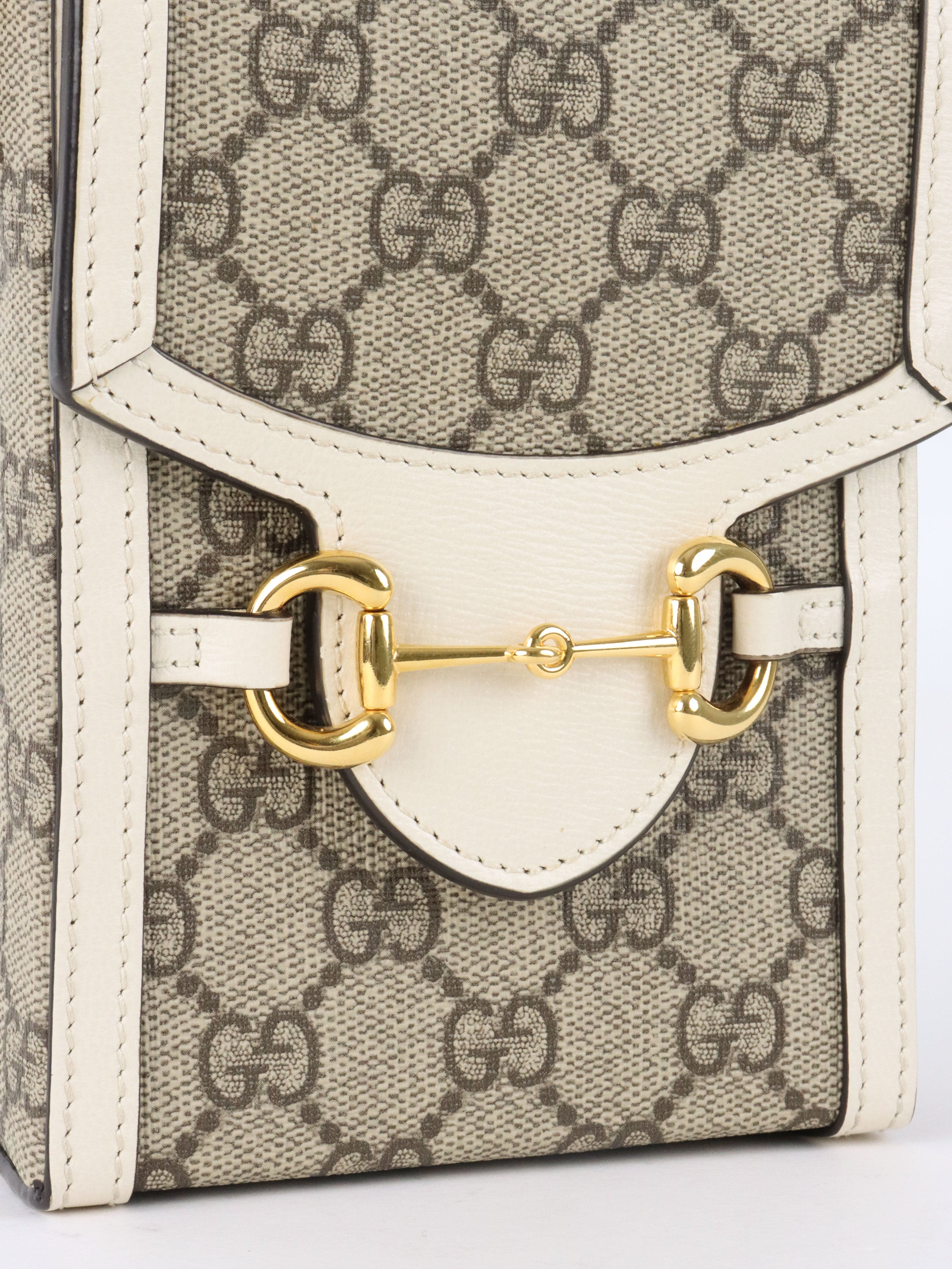 Gucci White and Canvas Horsebit 1955 Mini Bag