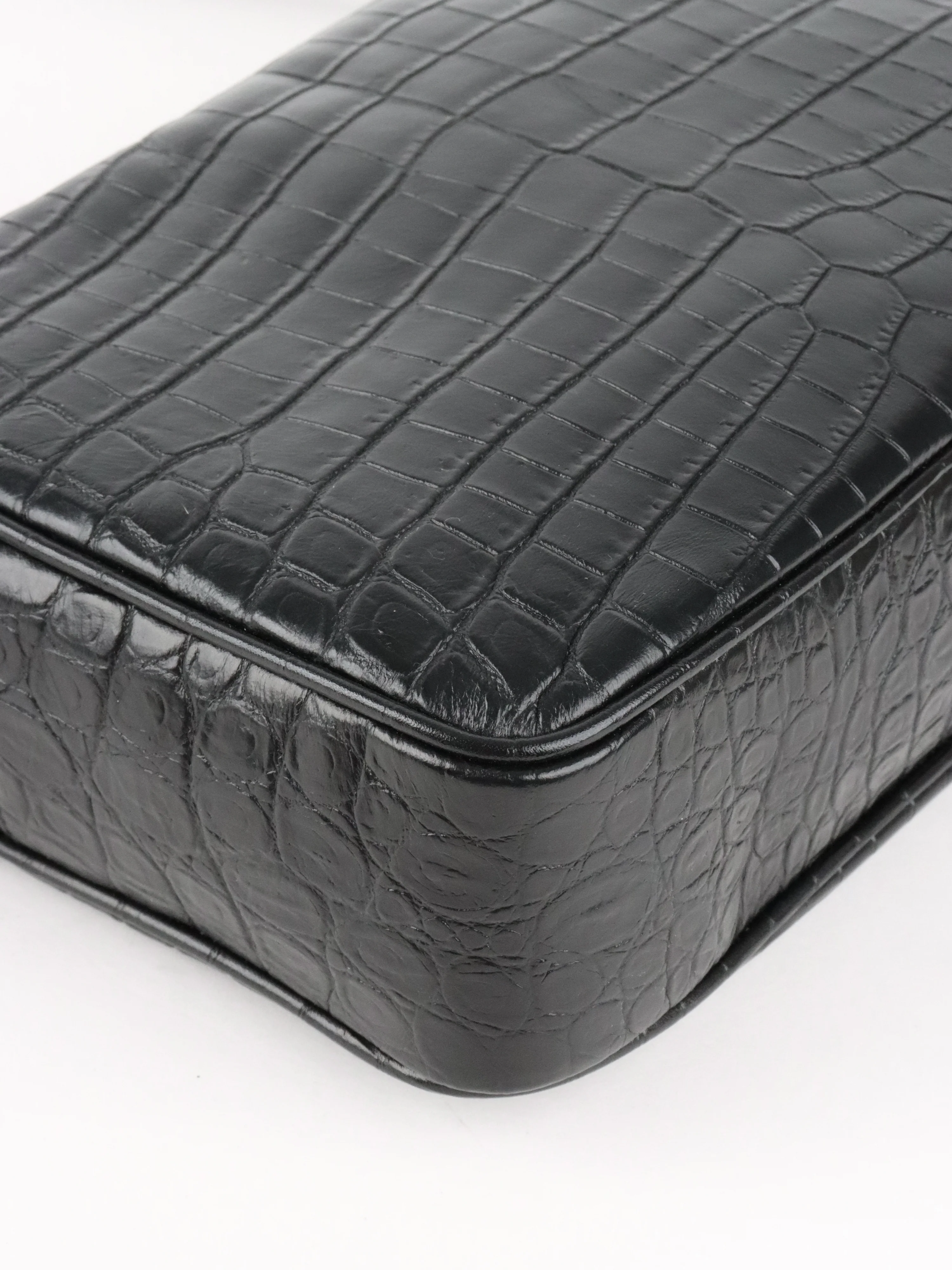 Saint Laurent Black Croc Embossed Camera Lou Bag