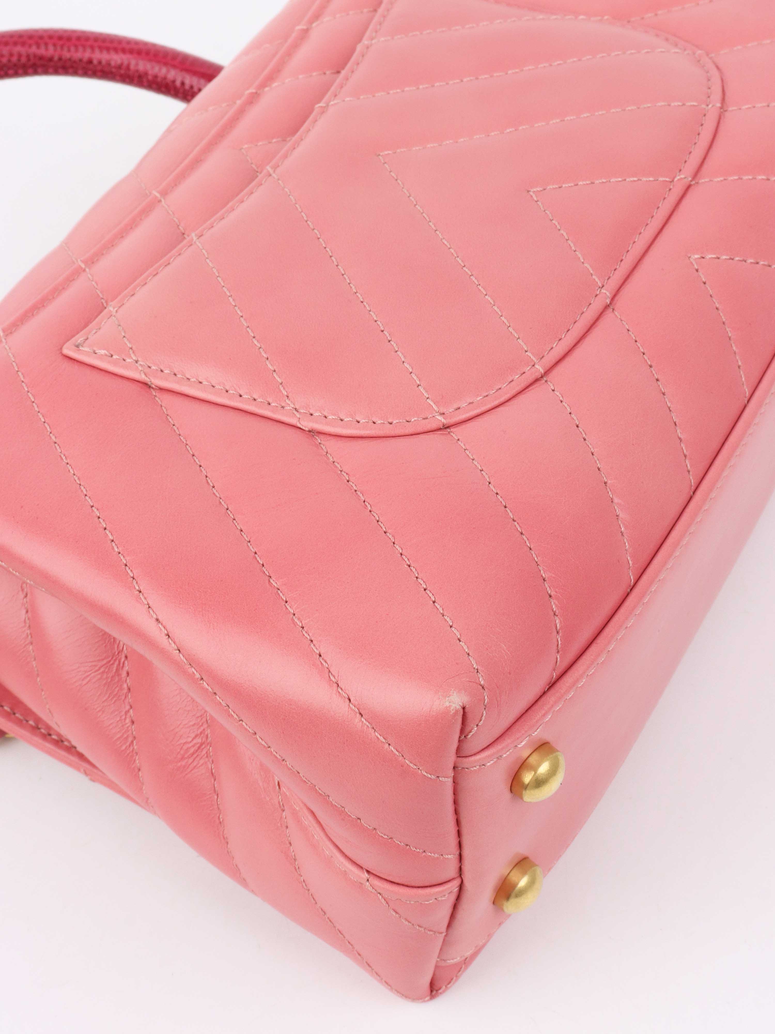 Chanel Small Pink Chevron Coco Handle Bag.