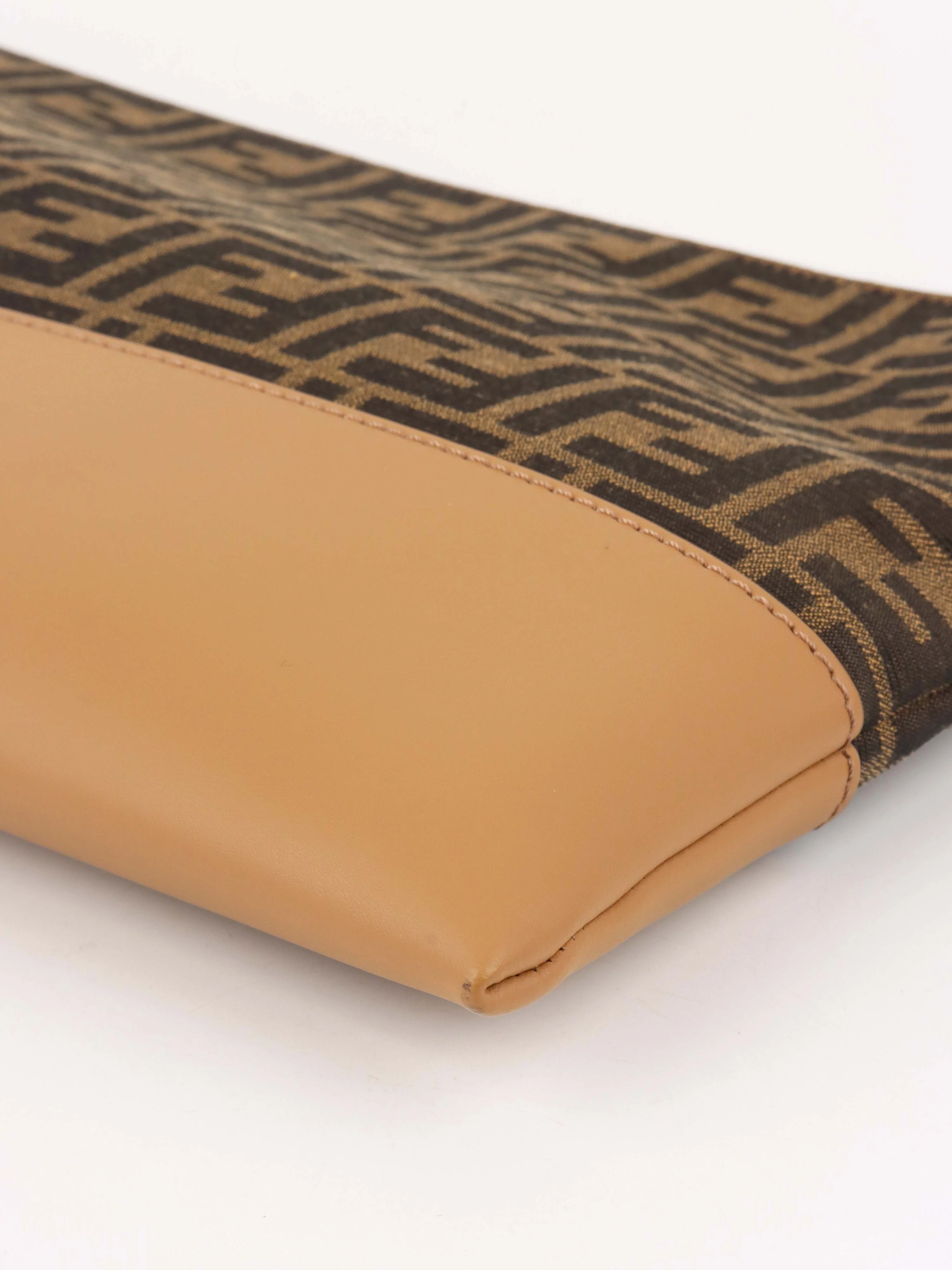 Fendi Brown Logo Fabric Shoulder Bag.