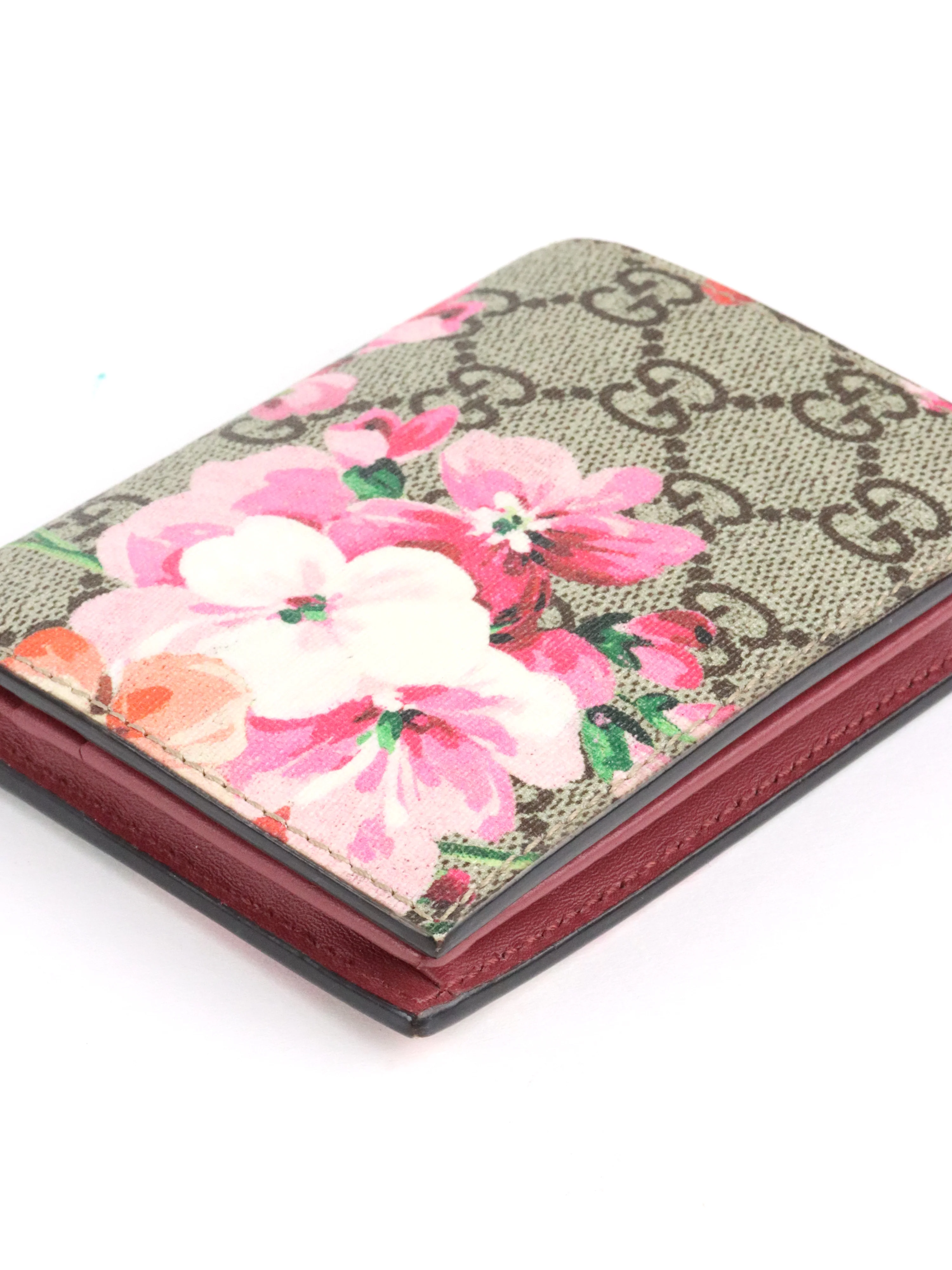 Gucci Ebony  Pink Bloom Supreme Fold Wallet