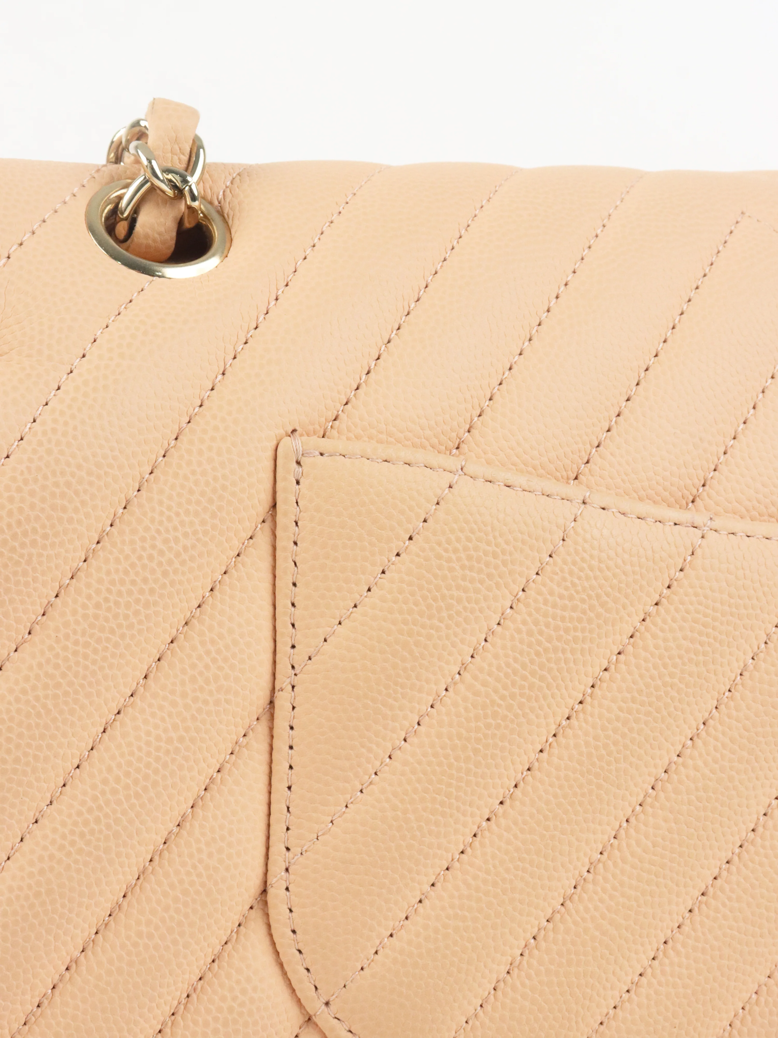 Chanel Beige Claire Chevron Caviar Classic Flap