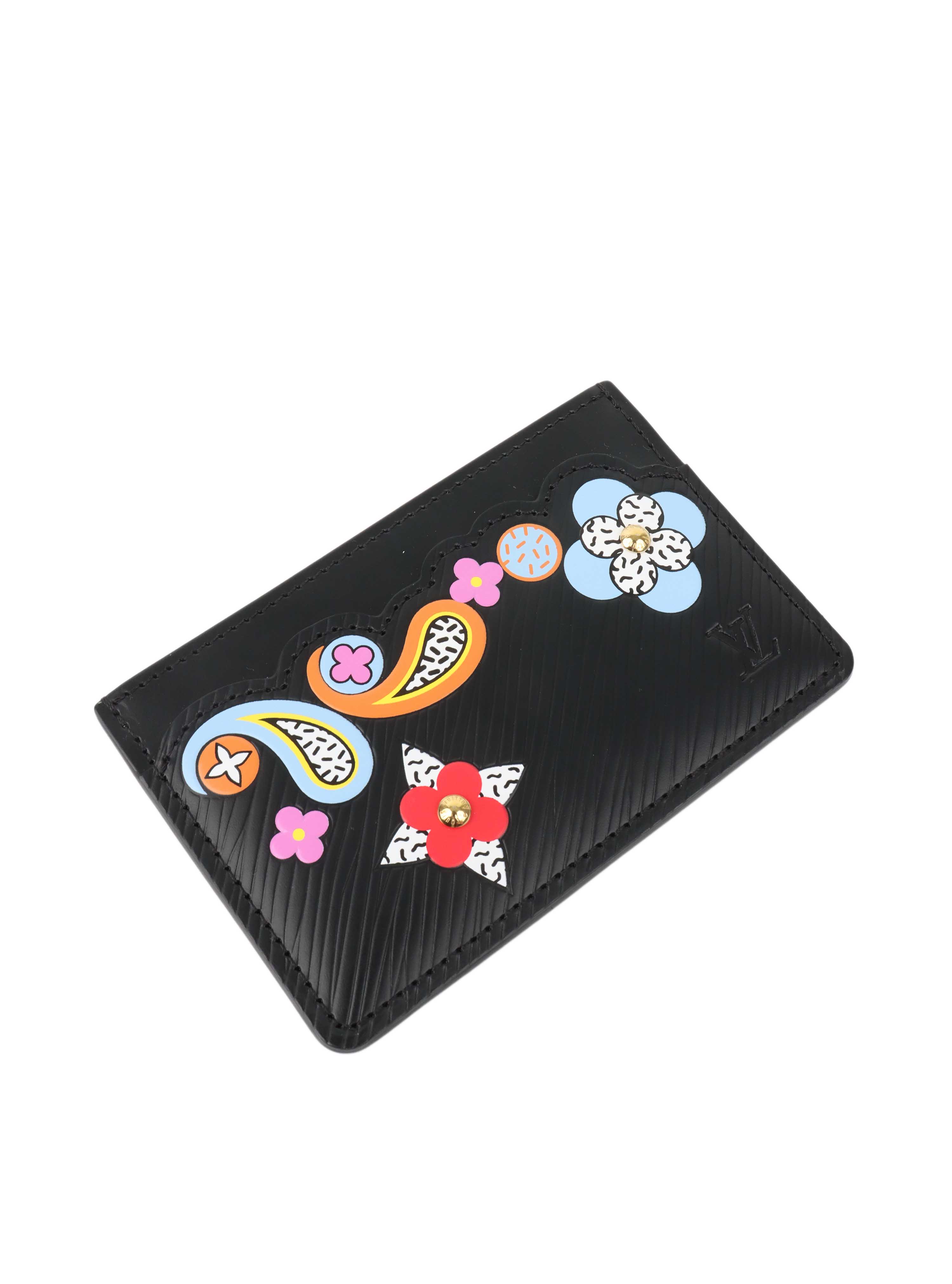 Louis Vuitton Black Epi Flower Remix Card Holder.