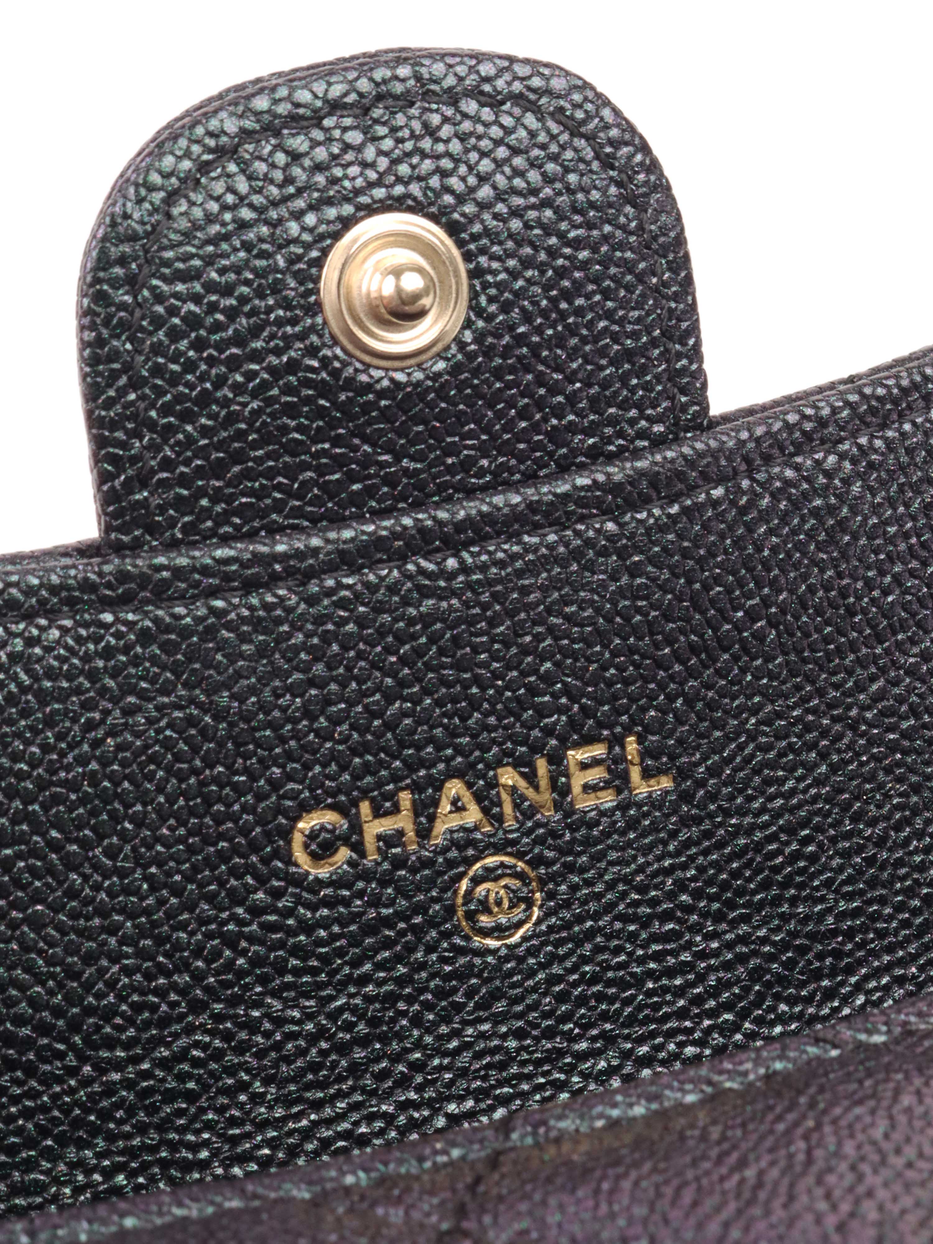 Chanel Black Iridescent Caviar Compact Wallet with SHW.