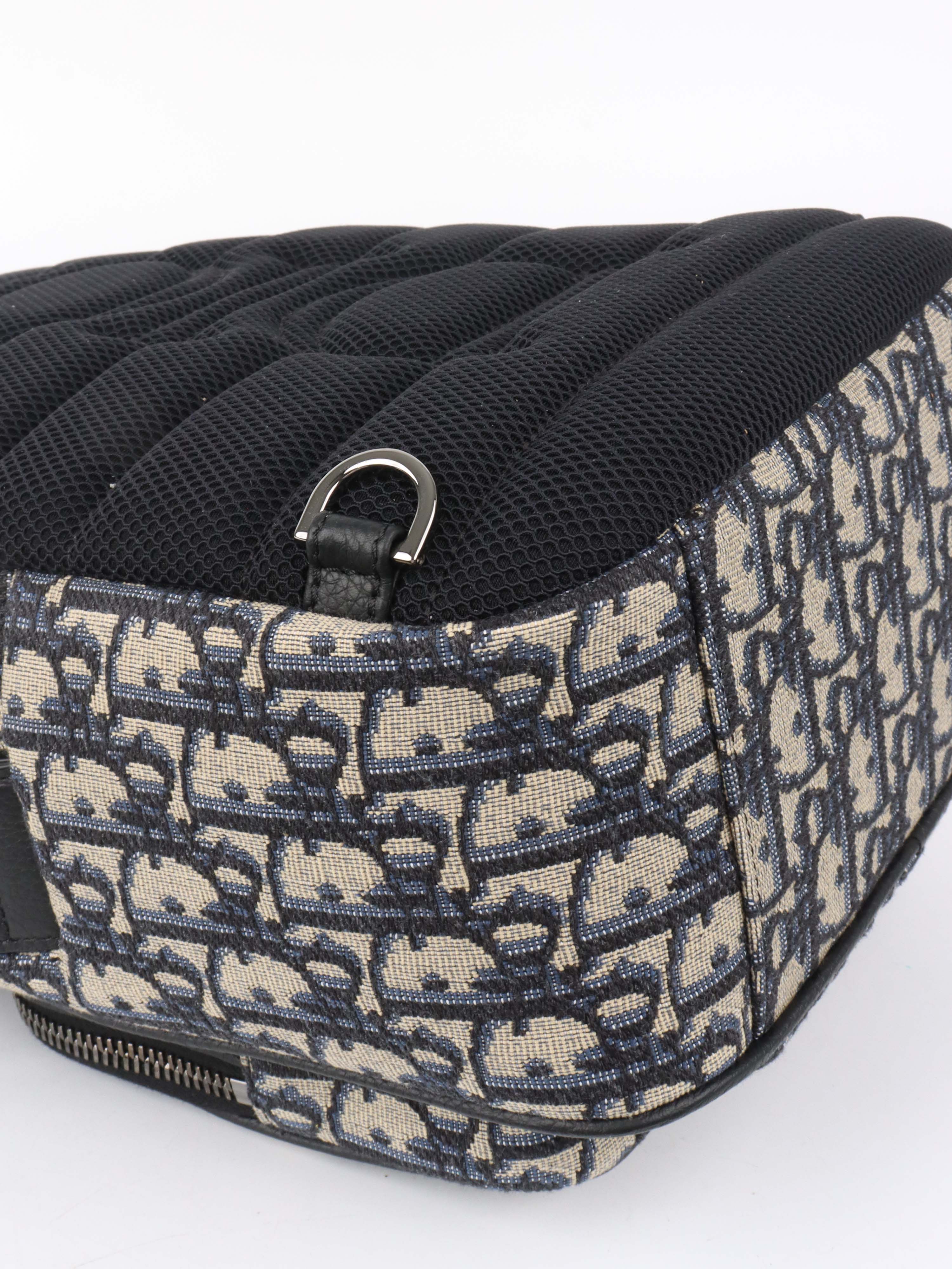 Dior Blue Oblique Canvas Crossbody Sling Bag.